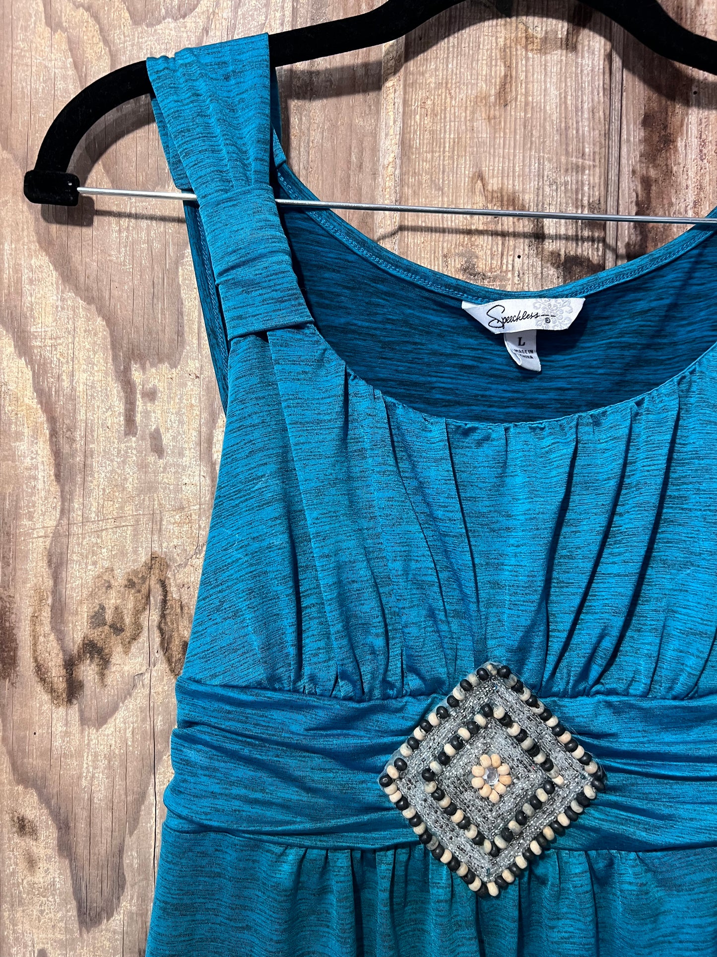 Y2K Speekless Turquoise Front Beaded Sleeveless Top