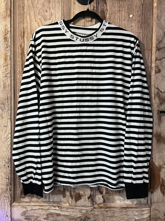Stussy BLK/WHT Striped Long Sleeve Shirt