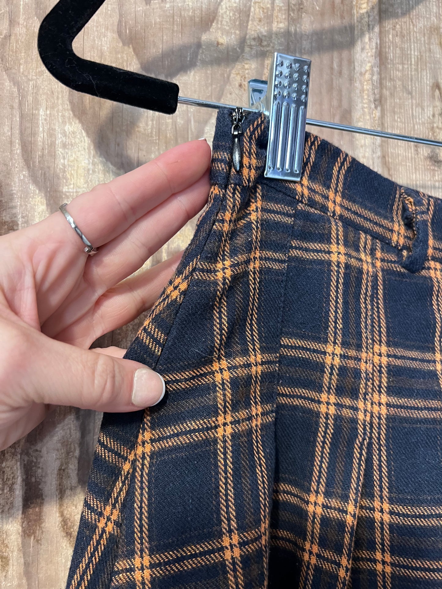 90's/Y2K Navy + Orange Plaid Pleated Skirt