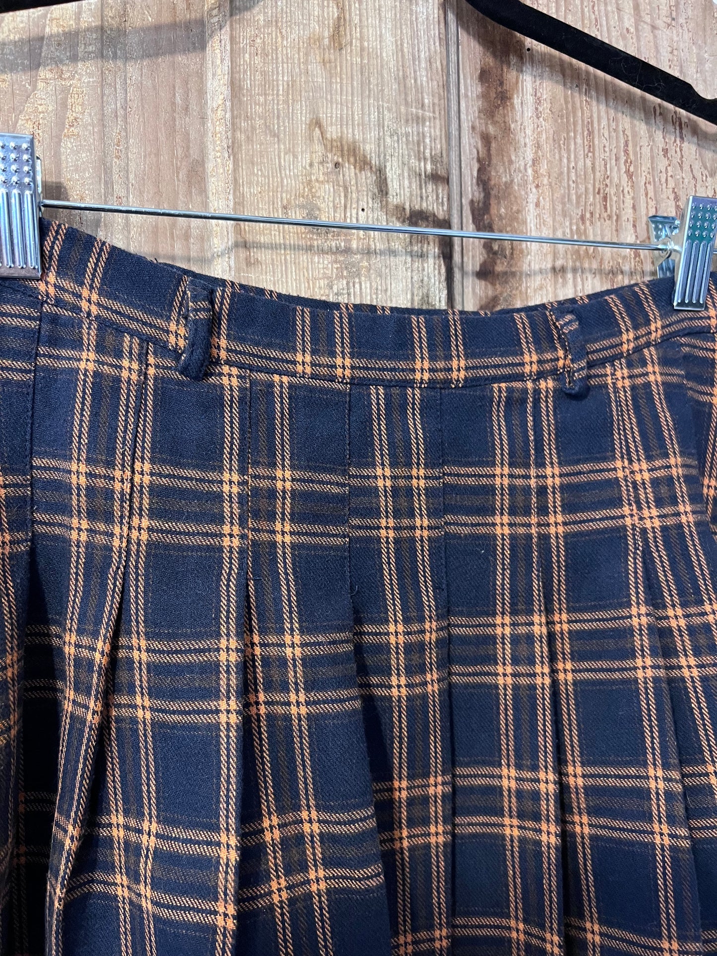 90's/Y2K Navy + Orange Plaid Pleated Skirt