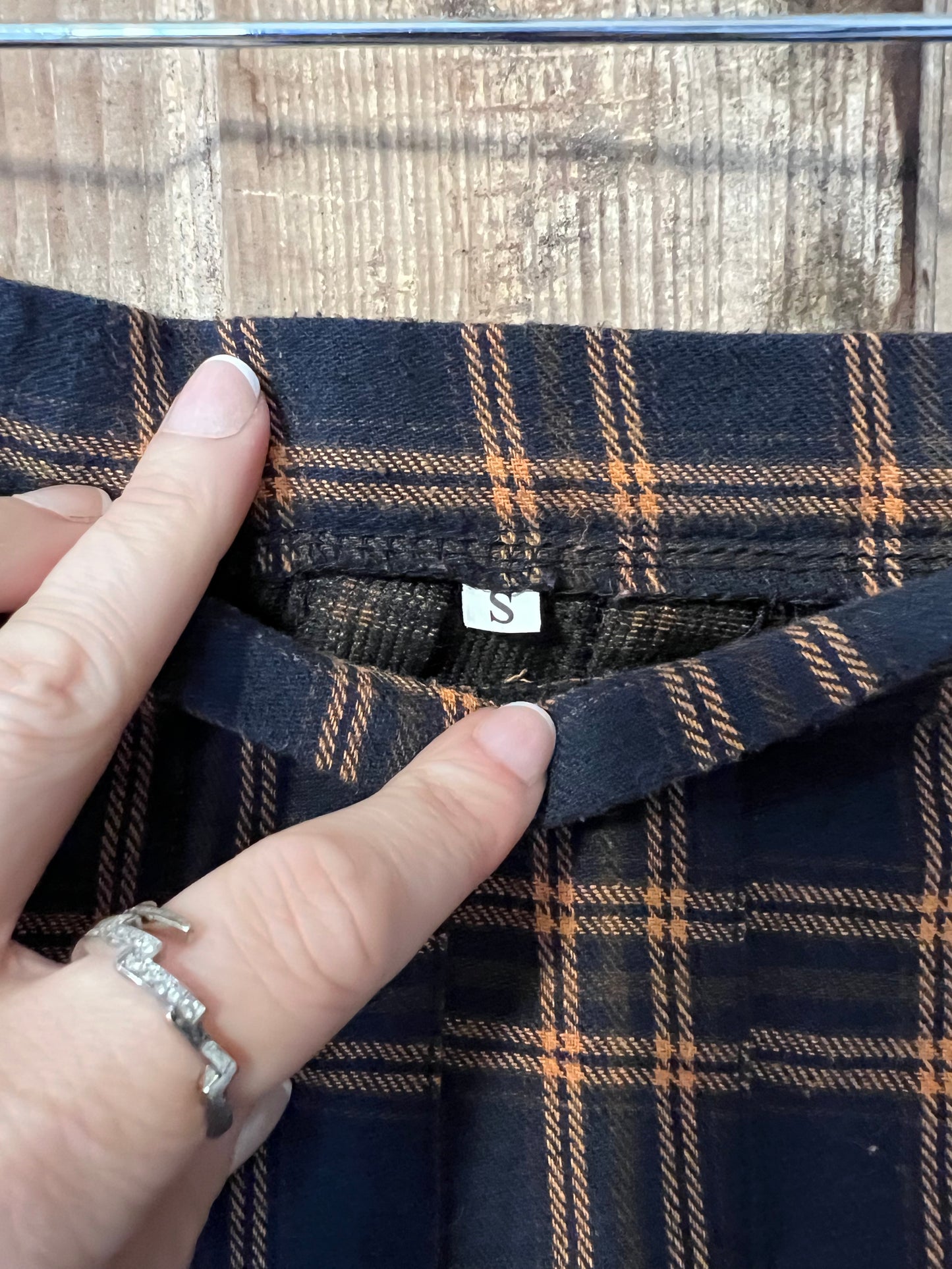 90's/Y2K Navy + Orange Plaid Pleated Skirt