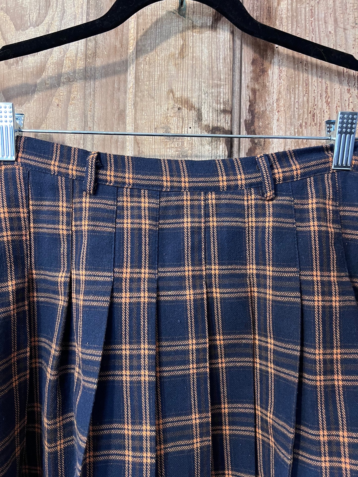 90's/Y2K Navy + Orange Plaid Pleated Skirt