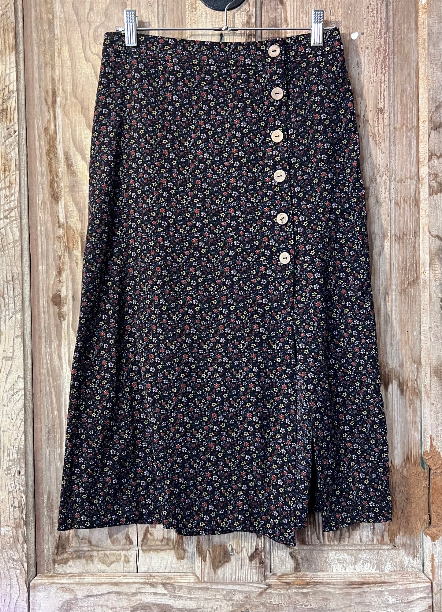 70's Inspired Floral Button Midi-Skirt