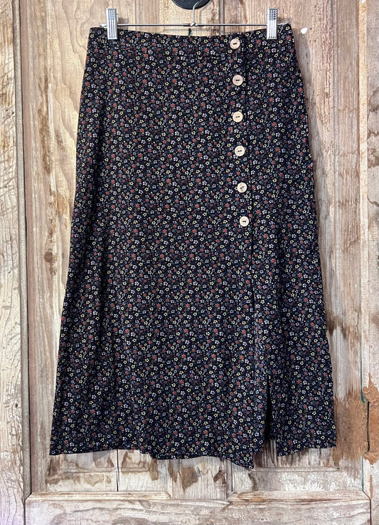 70's Inspired Floral Button Midi-Skirt