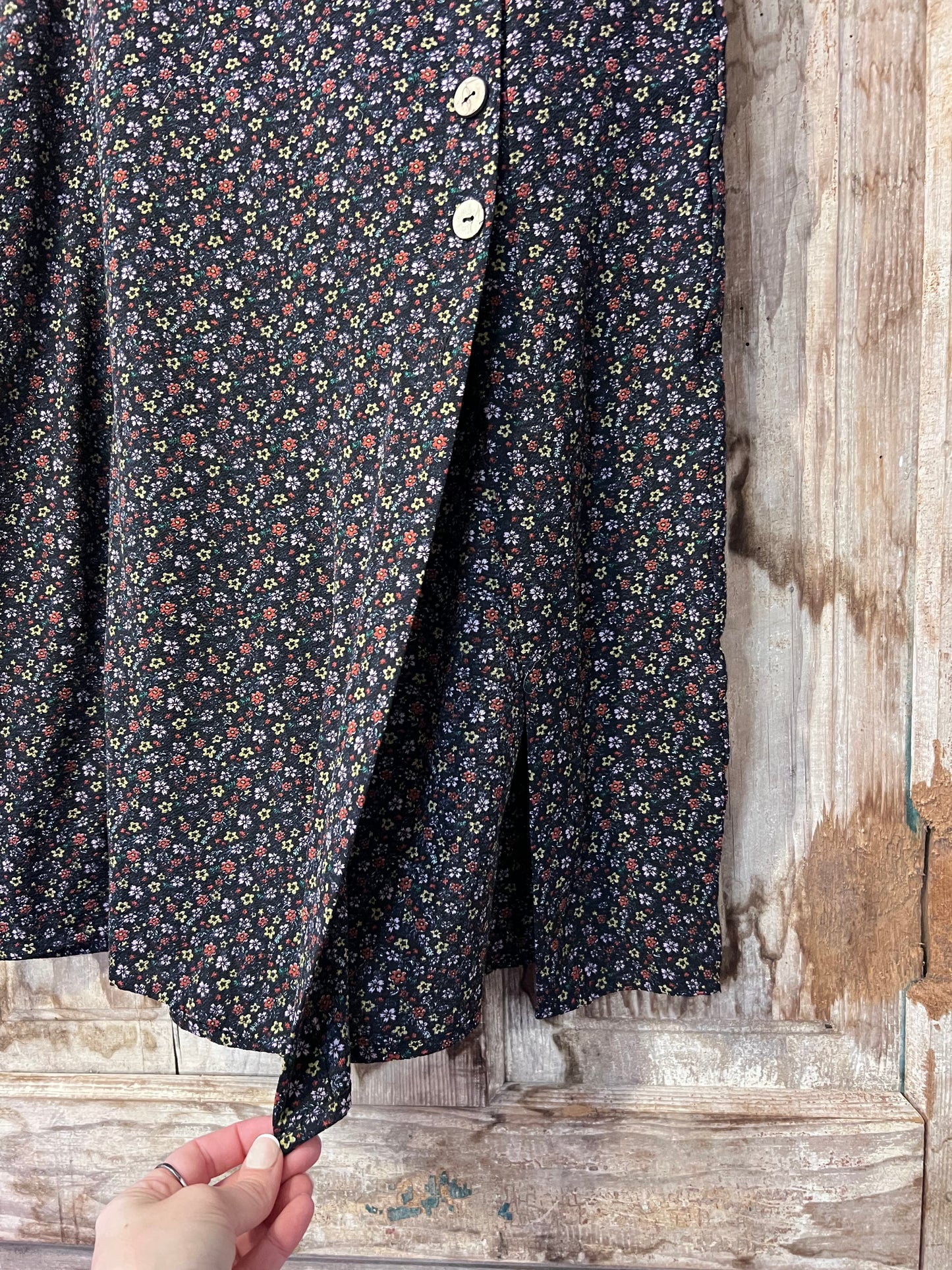 70's Inspired Floral Button Midi-Skirt