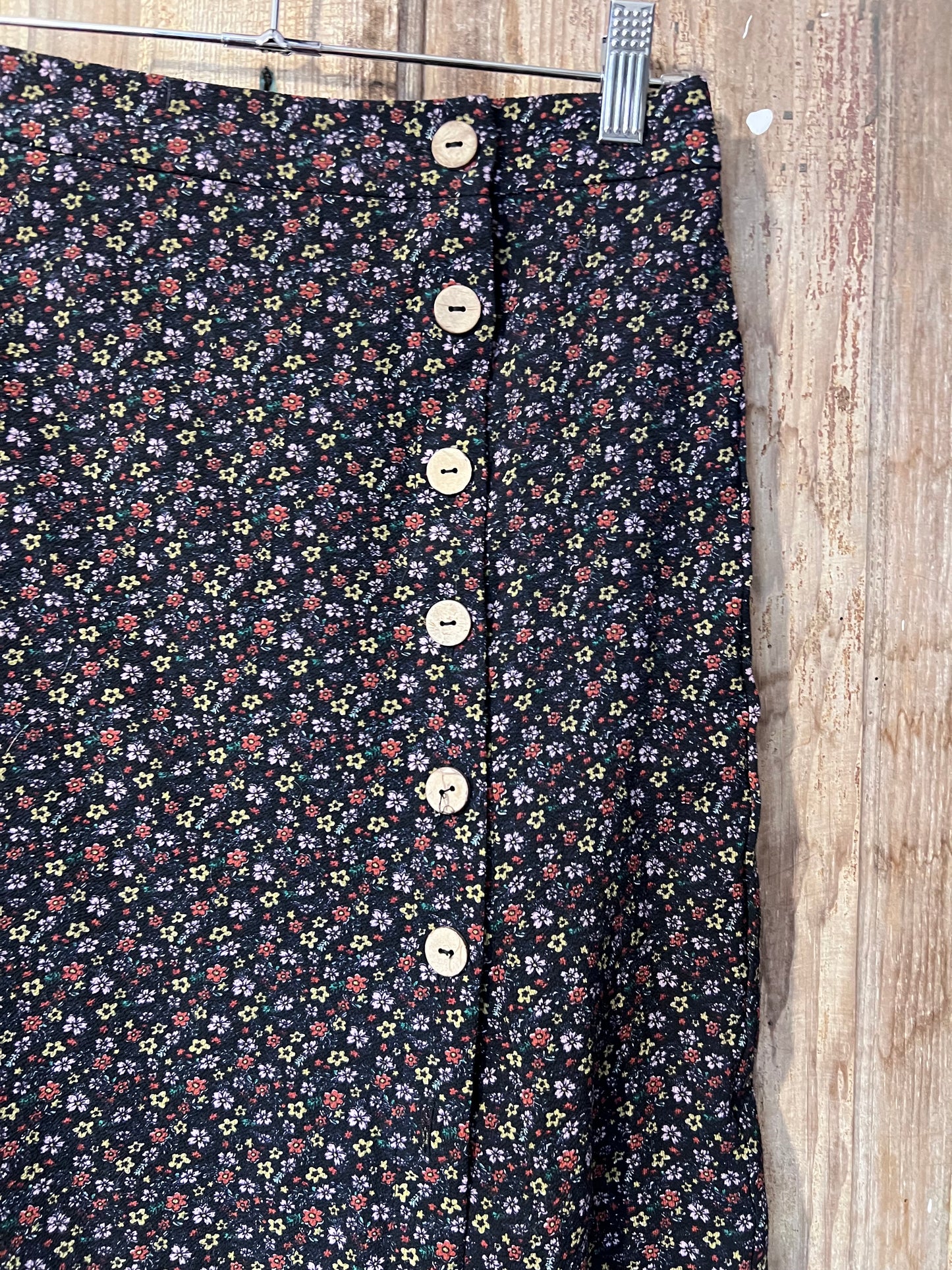 70's Inspired Floral Button Midi-Skirt