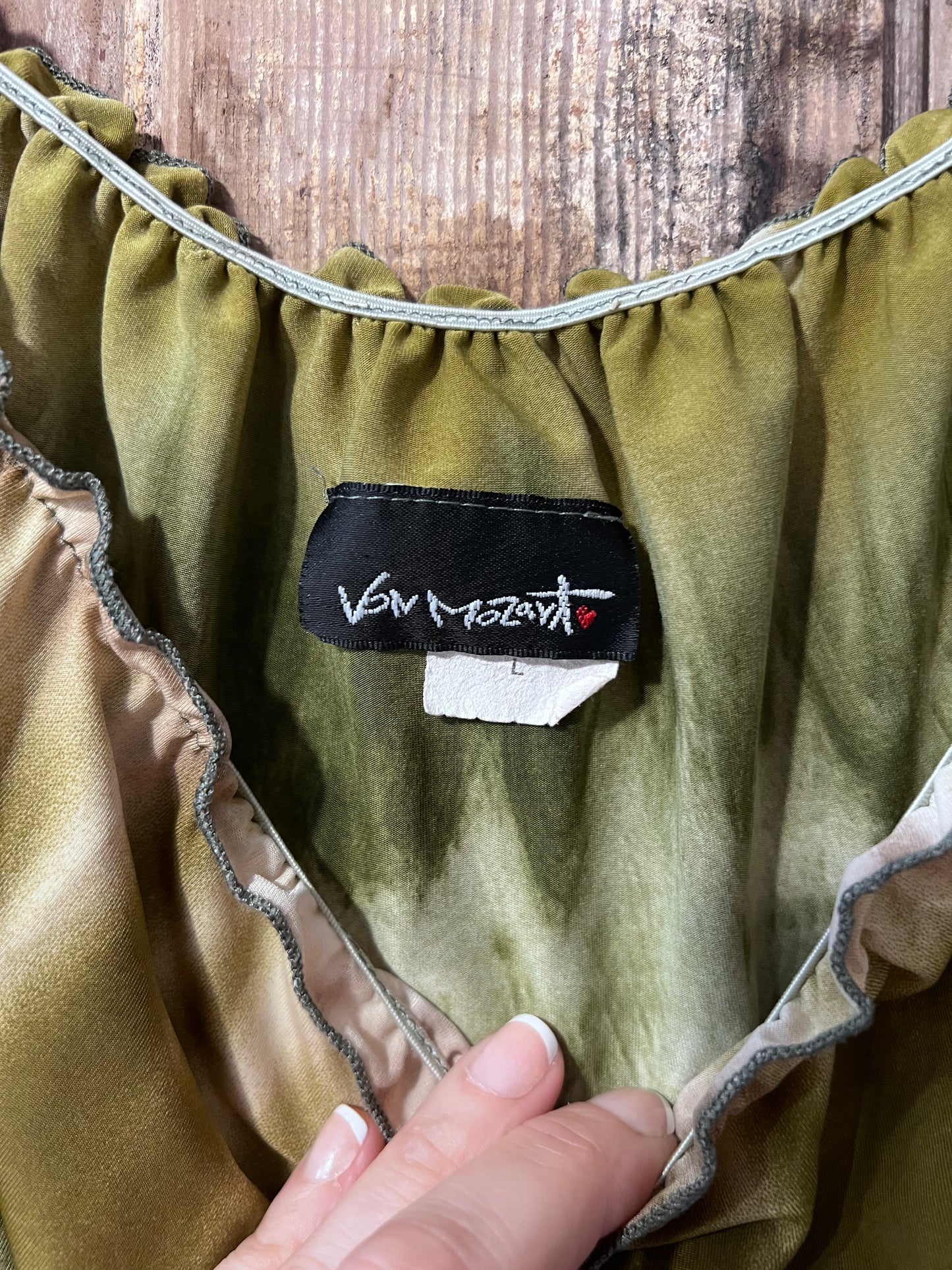 Y2K Flowy Green Tie Dye-Like Blouse