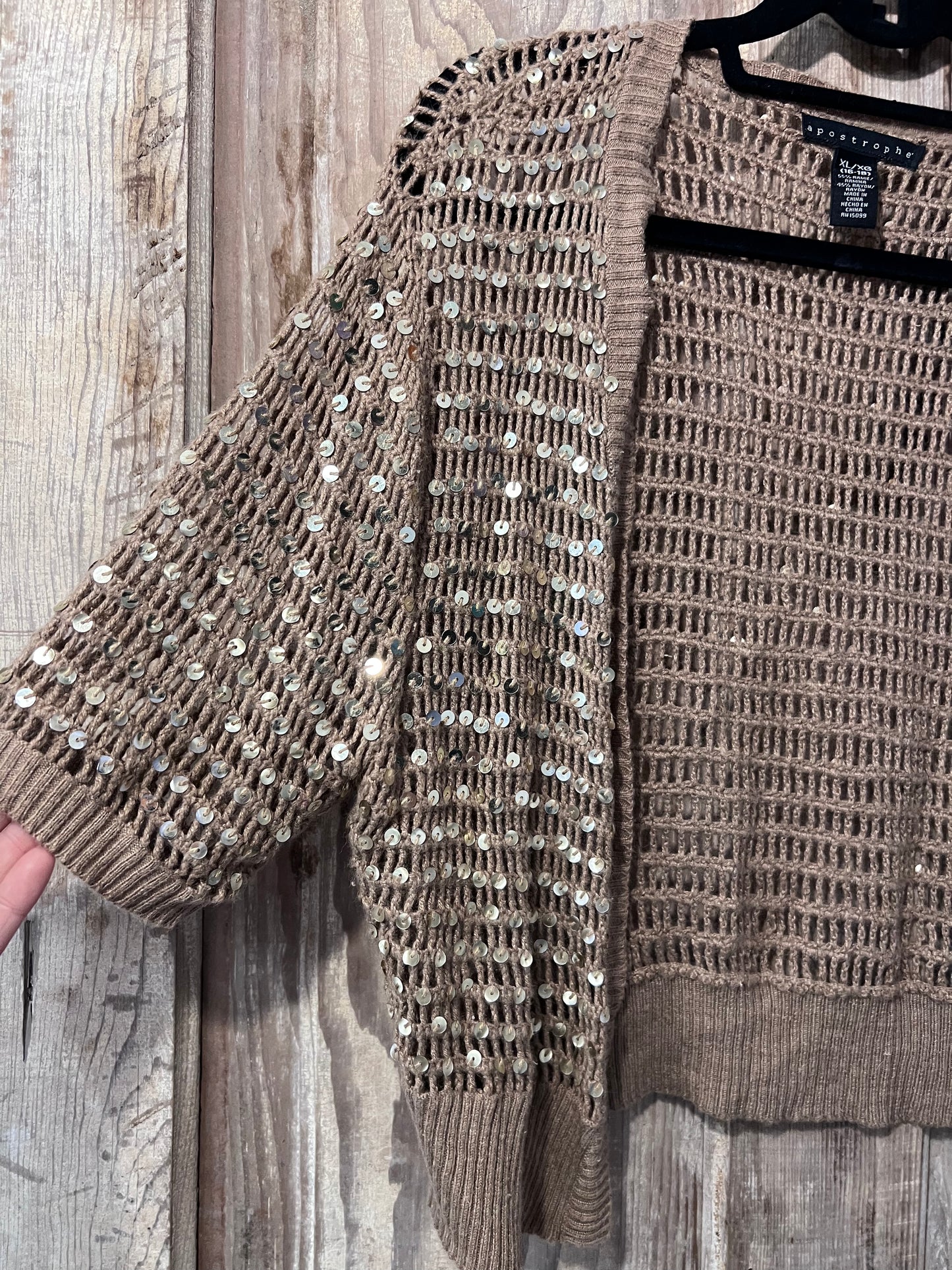 Y2K Apostrophe Light Brown Sequin Cardigan