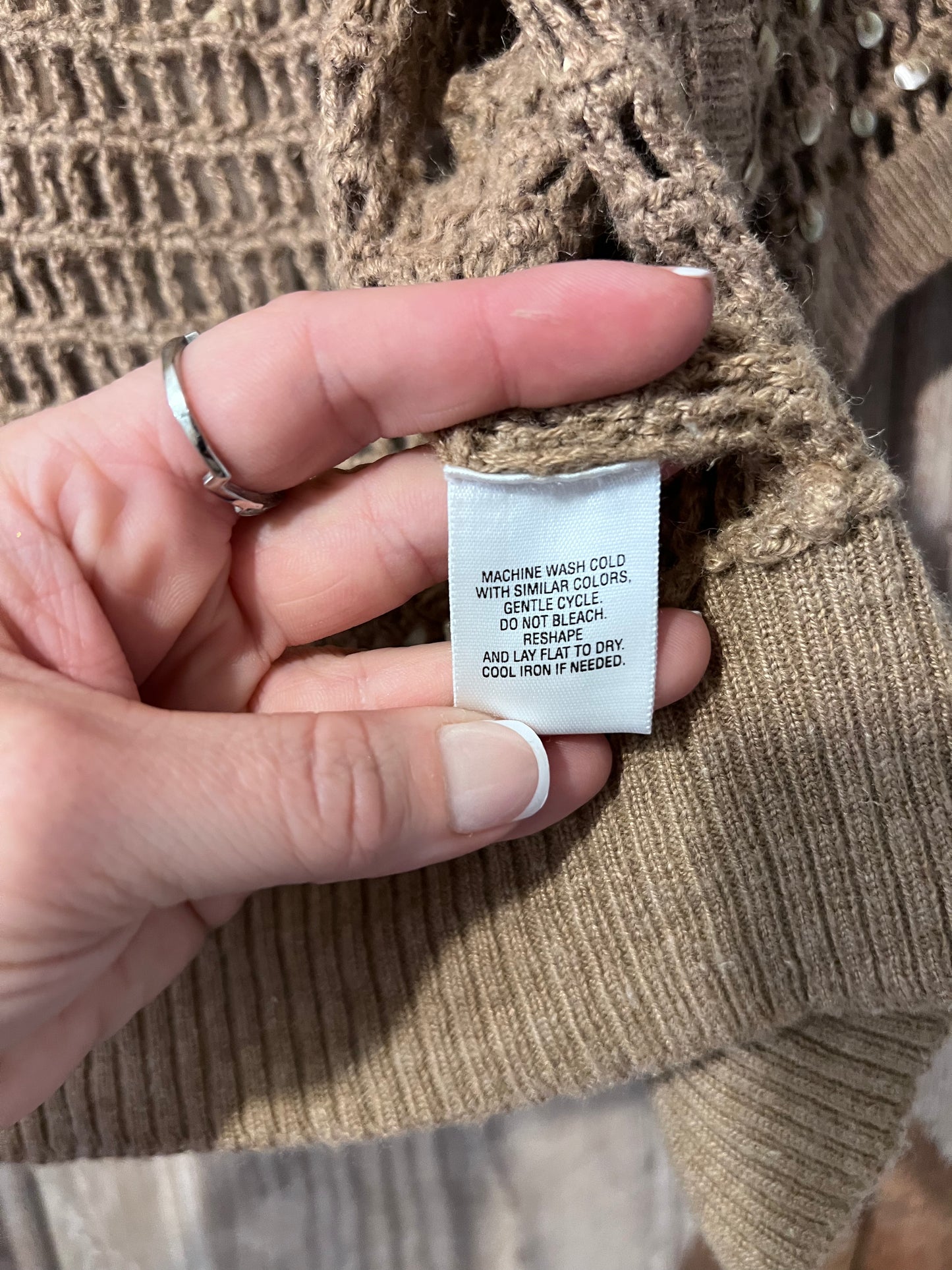 Y2K Apostrophe Light Brown Sequin Cardigan