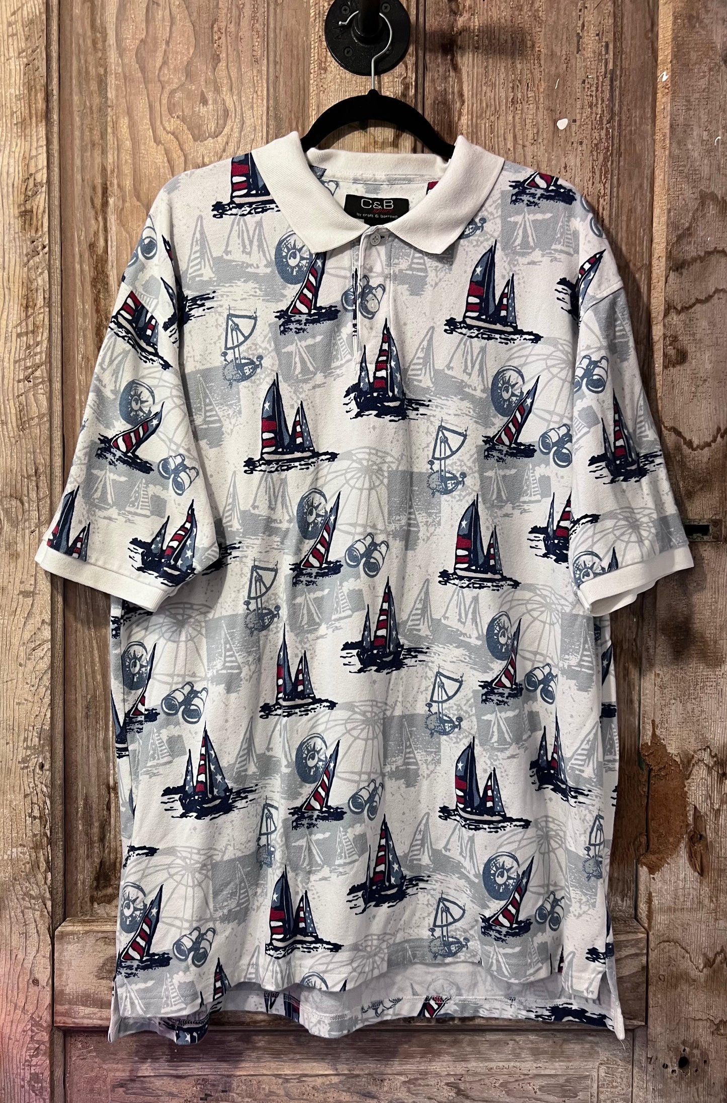 90's C+B Sport Sail Boat Patterned Polo Shirt