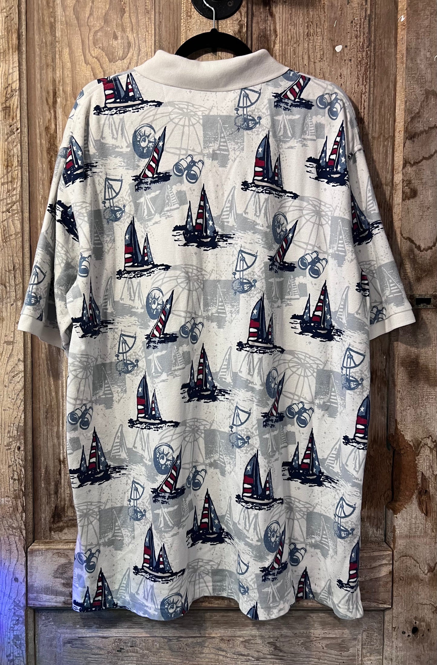 90's C+B Sport Sail Boat Patterned Polo Shirt