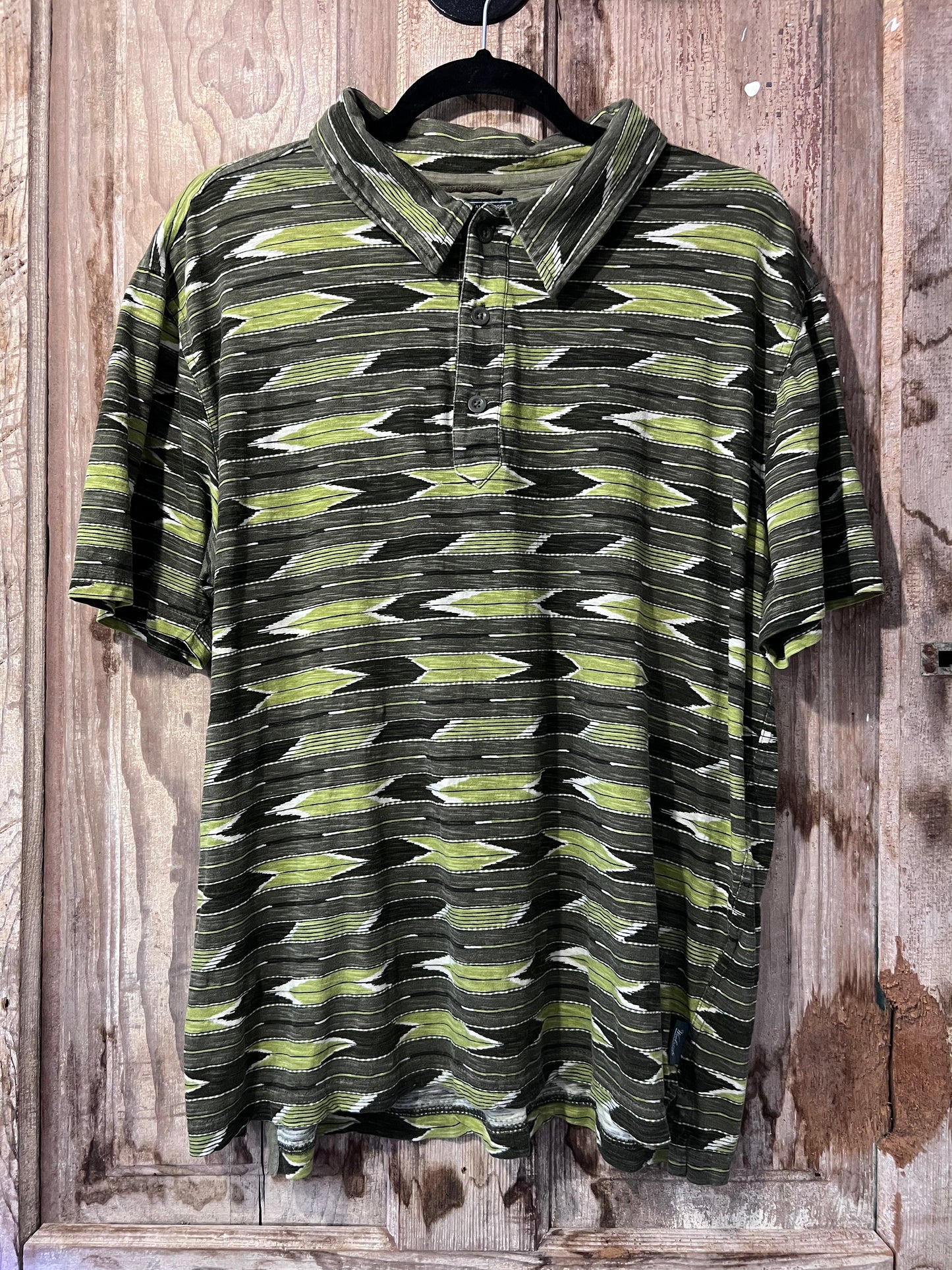 90's Woolrich Green Patterned Polo Shirt