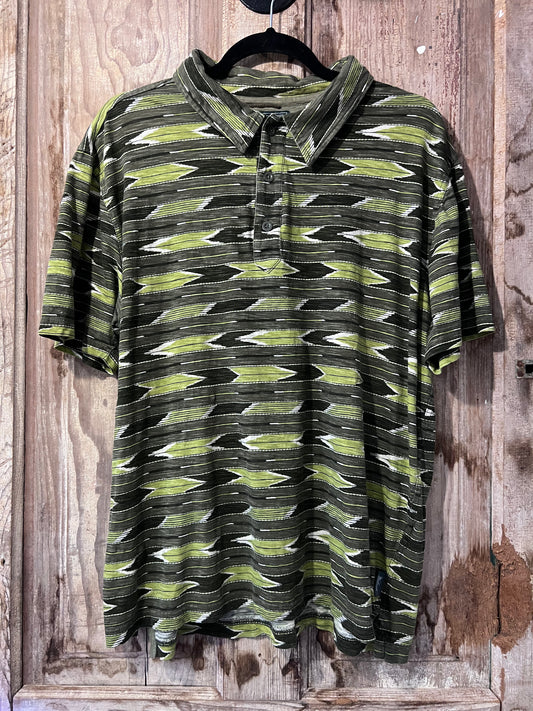 90's Woolrich Green Patterned Polo Shirt