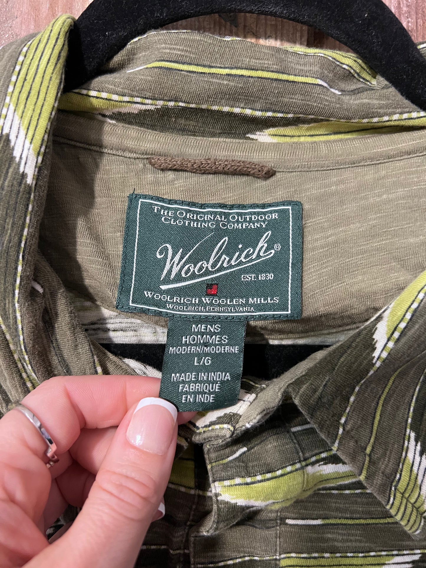 90's Woolrich Green Patterned Polo Shirt