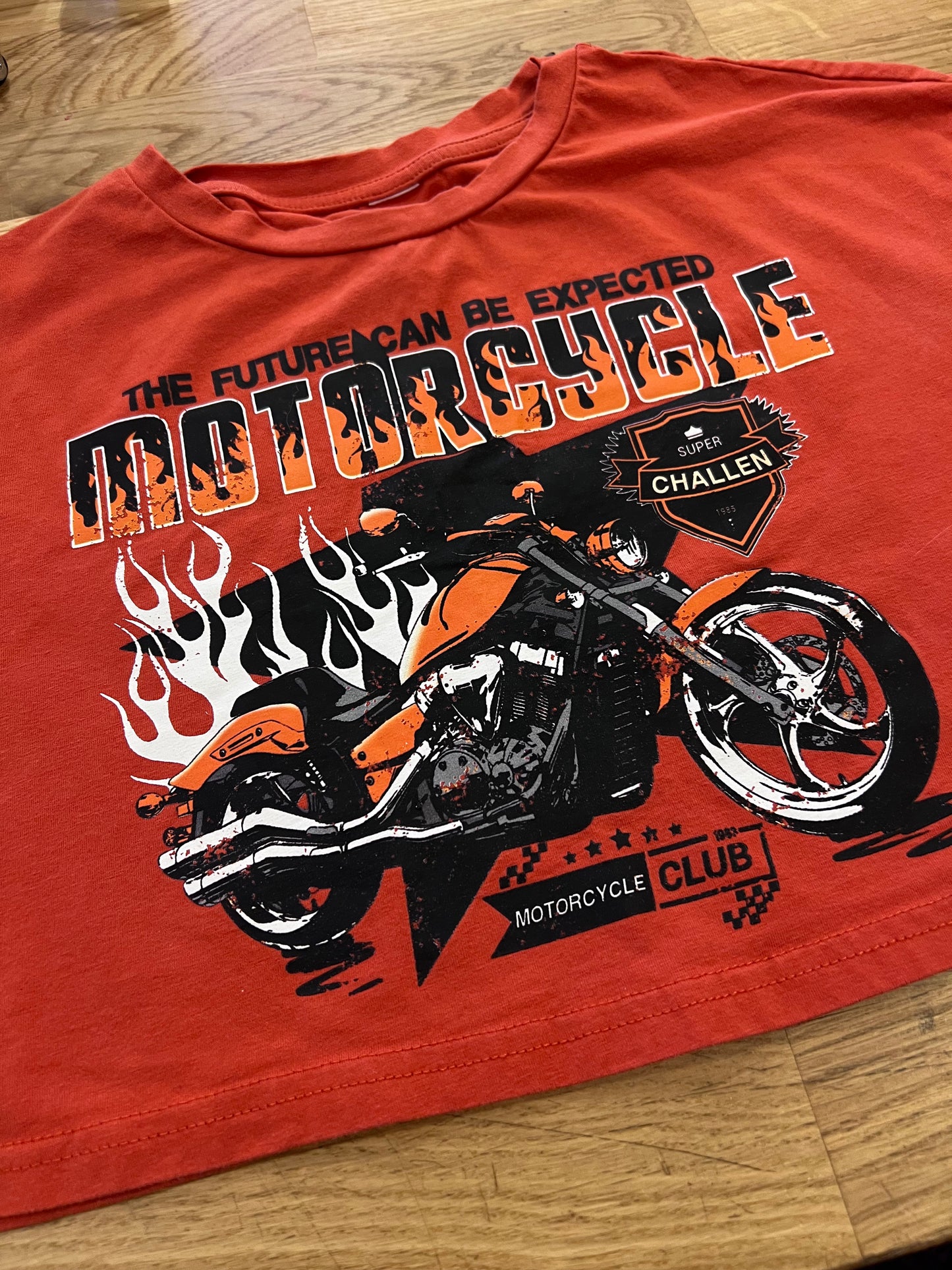 YOUTH Orange Motorcycle Cropped T-shirt