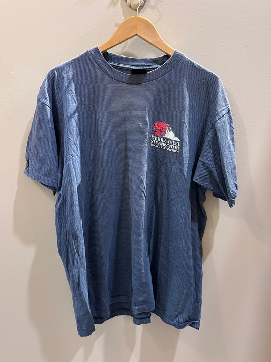 VTG Paddle Wheel Steamboat Striped Blue T-shirt
