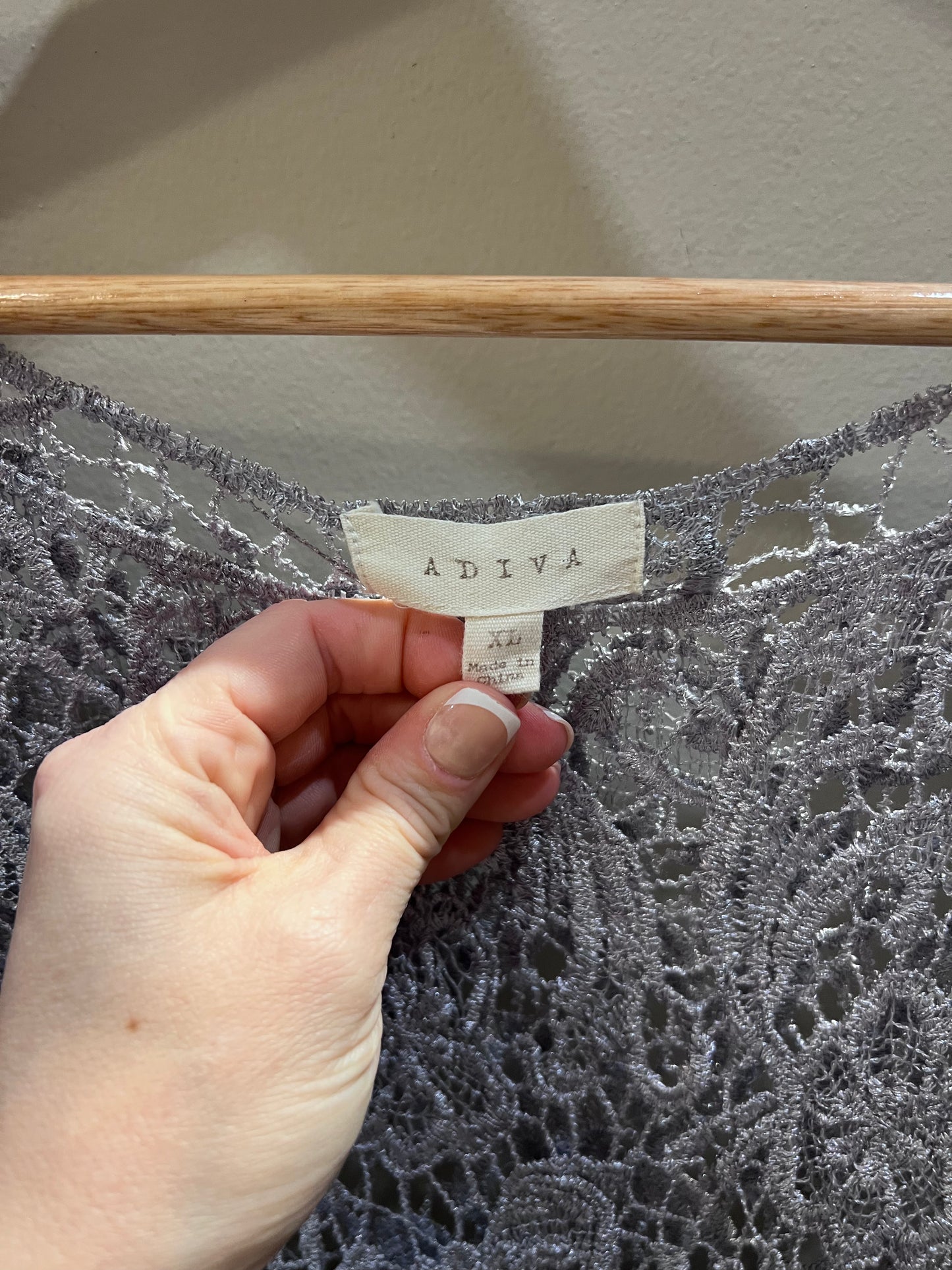 ADVIA Sparkly Silver Open Crochet Top