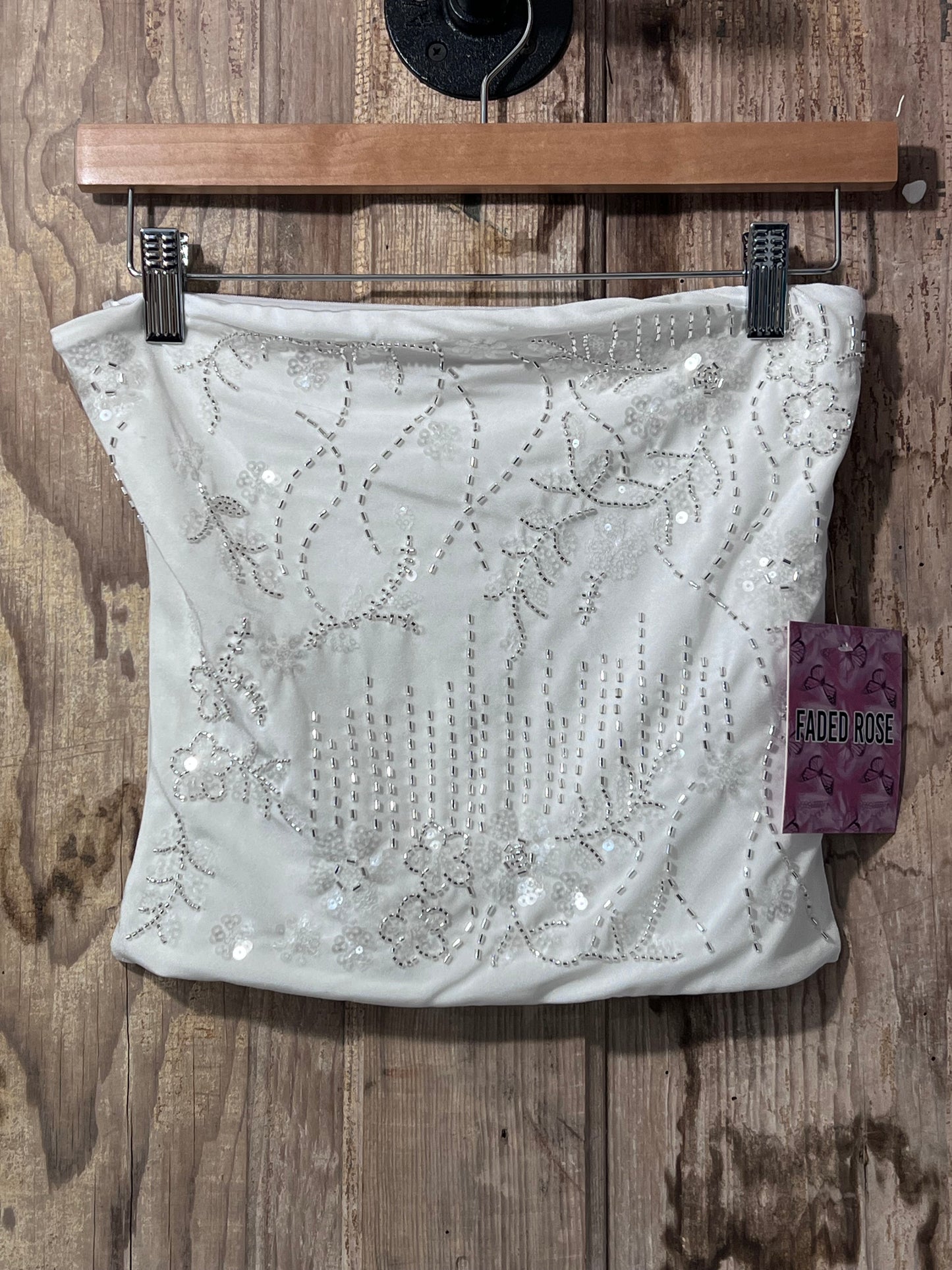 Faded Rose White Beaded Tube Top