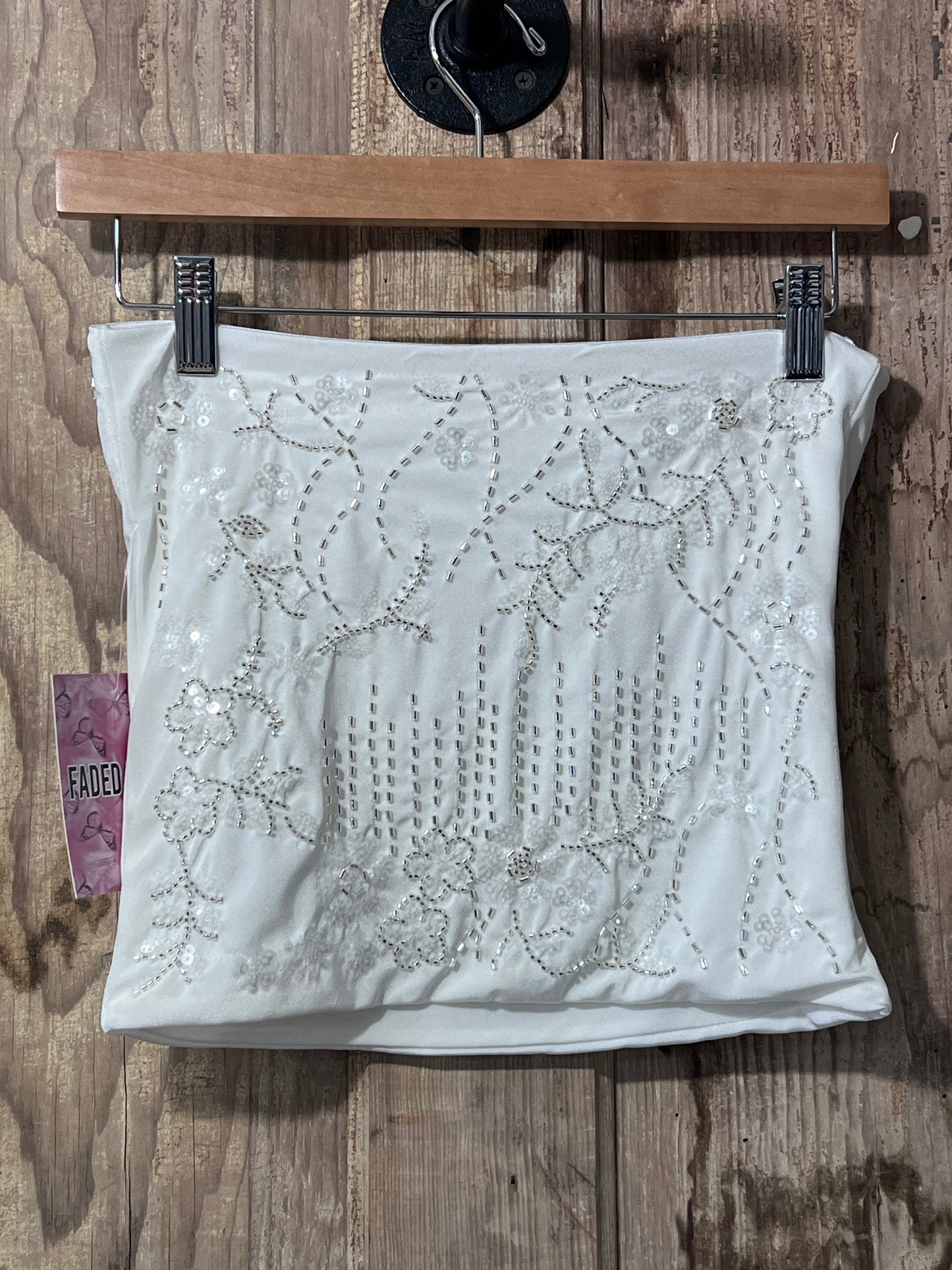 Faded Rose White Beaded Tube Top