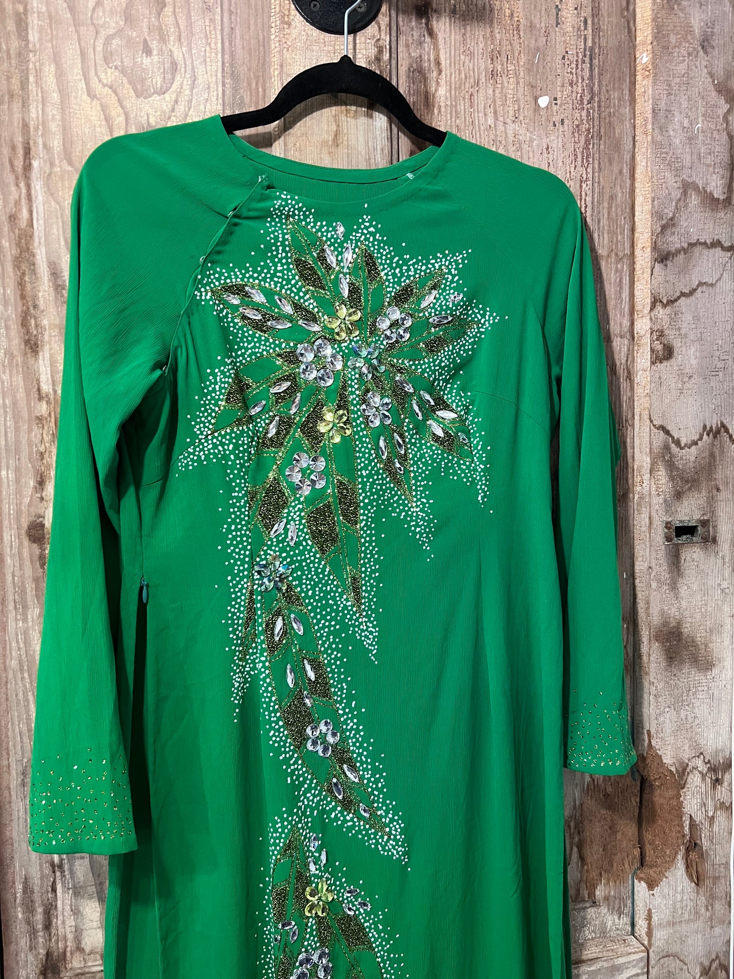 VTG 70's Green Beaded Slit Dress