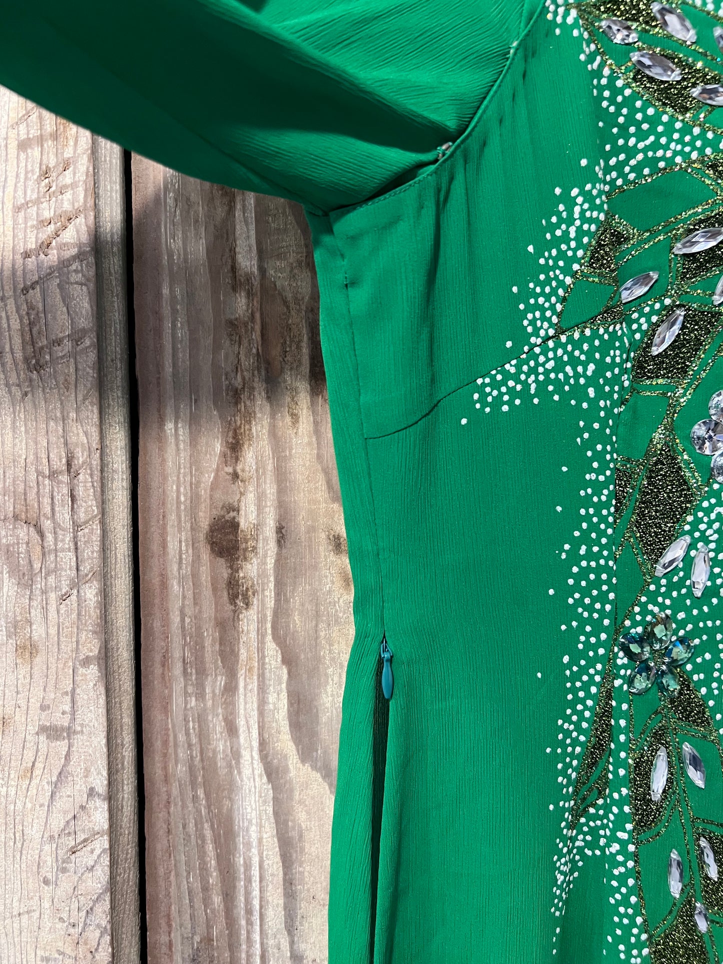 VTG 70's Green Beaded Slit Dress