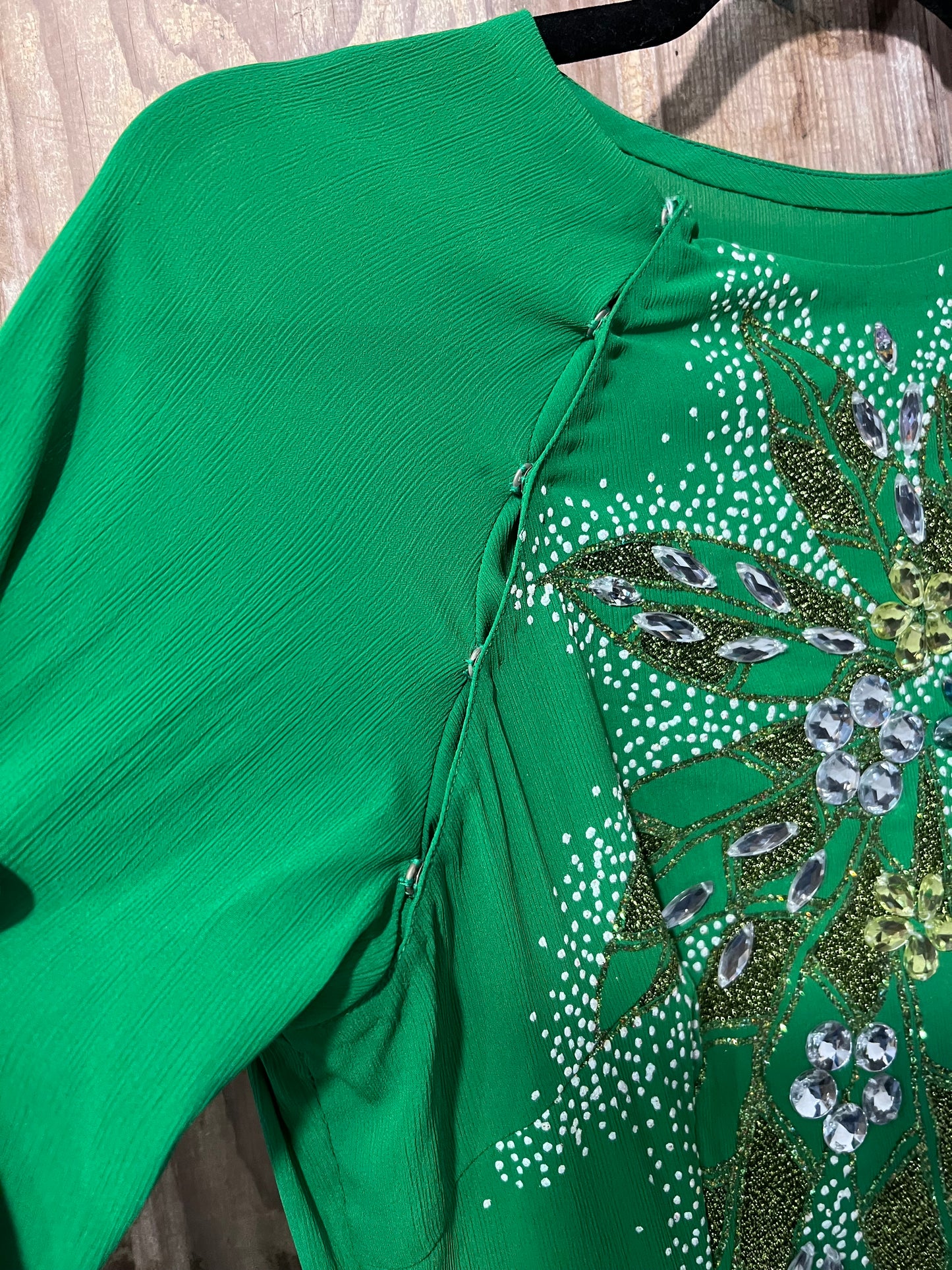 VTG 70's Green Beaded Slit Dress