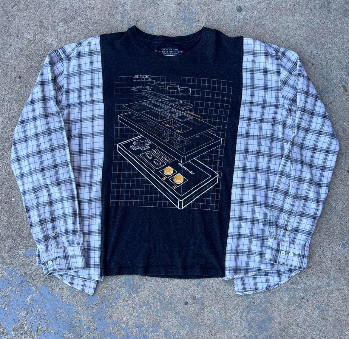 THRIFTDREVIVAL Nintendo Plaid Pull Over Shirt