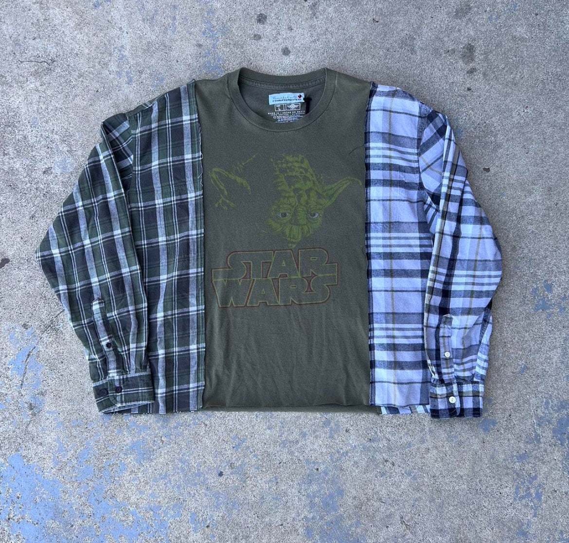 THRIFTDREVIVAL Yoda Plaid Pullover Shirt