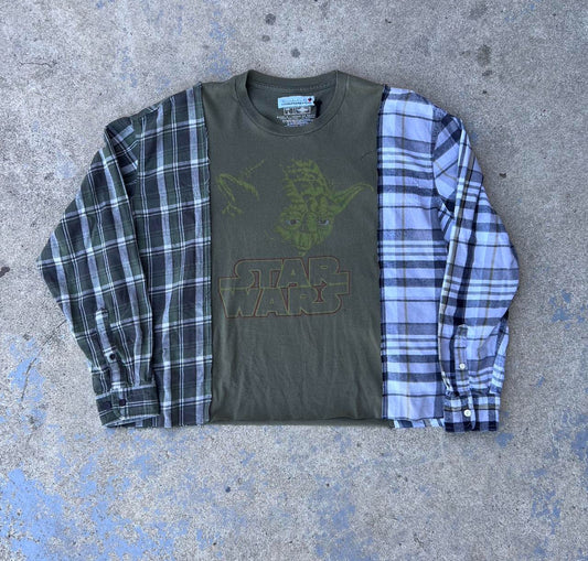 THRIFTDREVIVAL Yoda Plaid Pullover Shirt