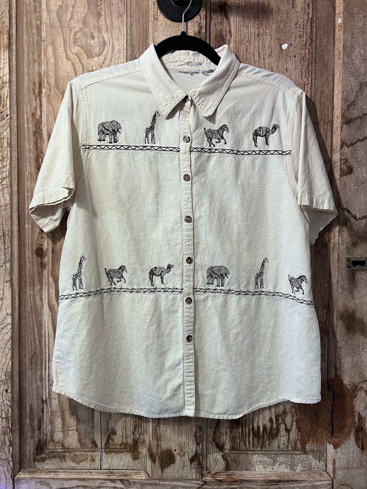 90's Embroidered African Animals Button Up Shirt