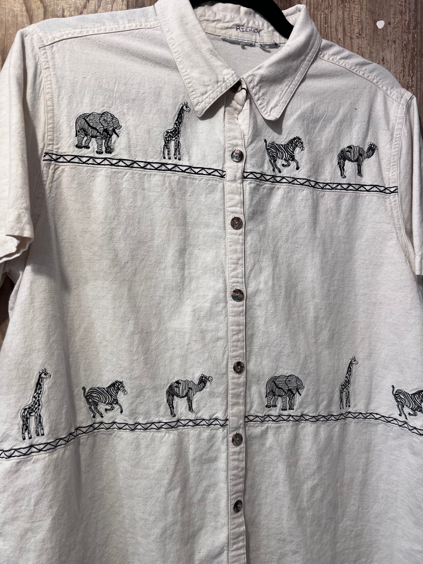 90's Embroidered African Animals Button Up Shirt