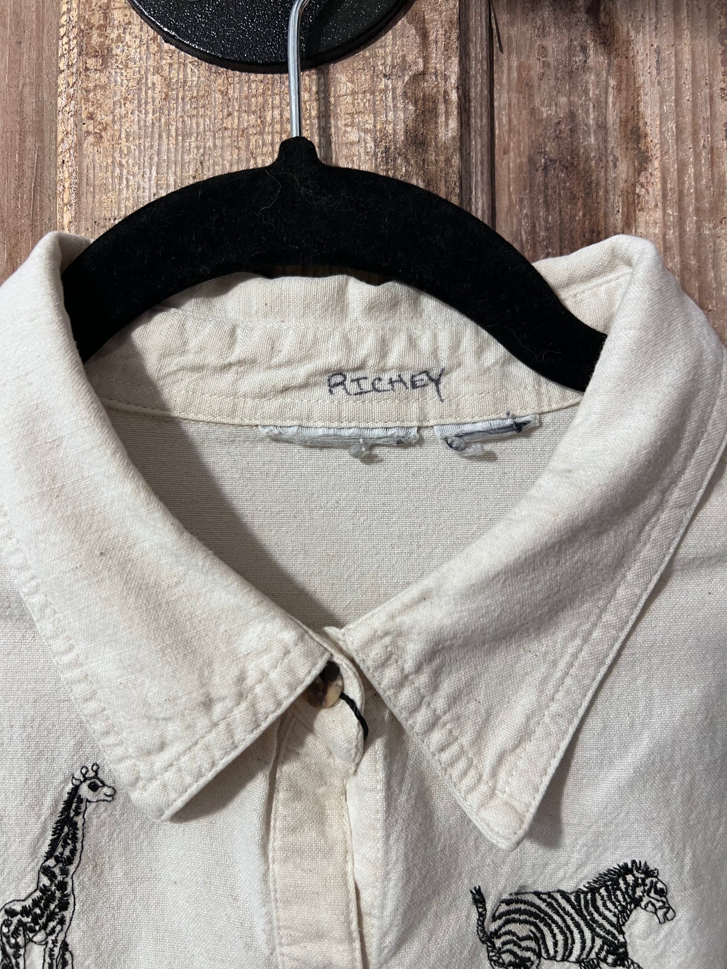 90's Embroidered African Animals Button Up Shirt