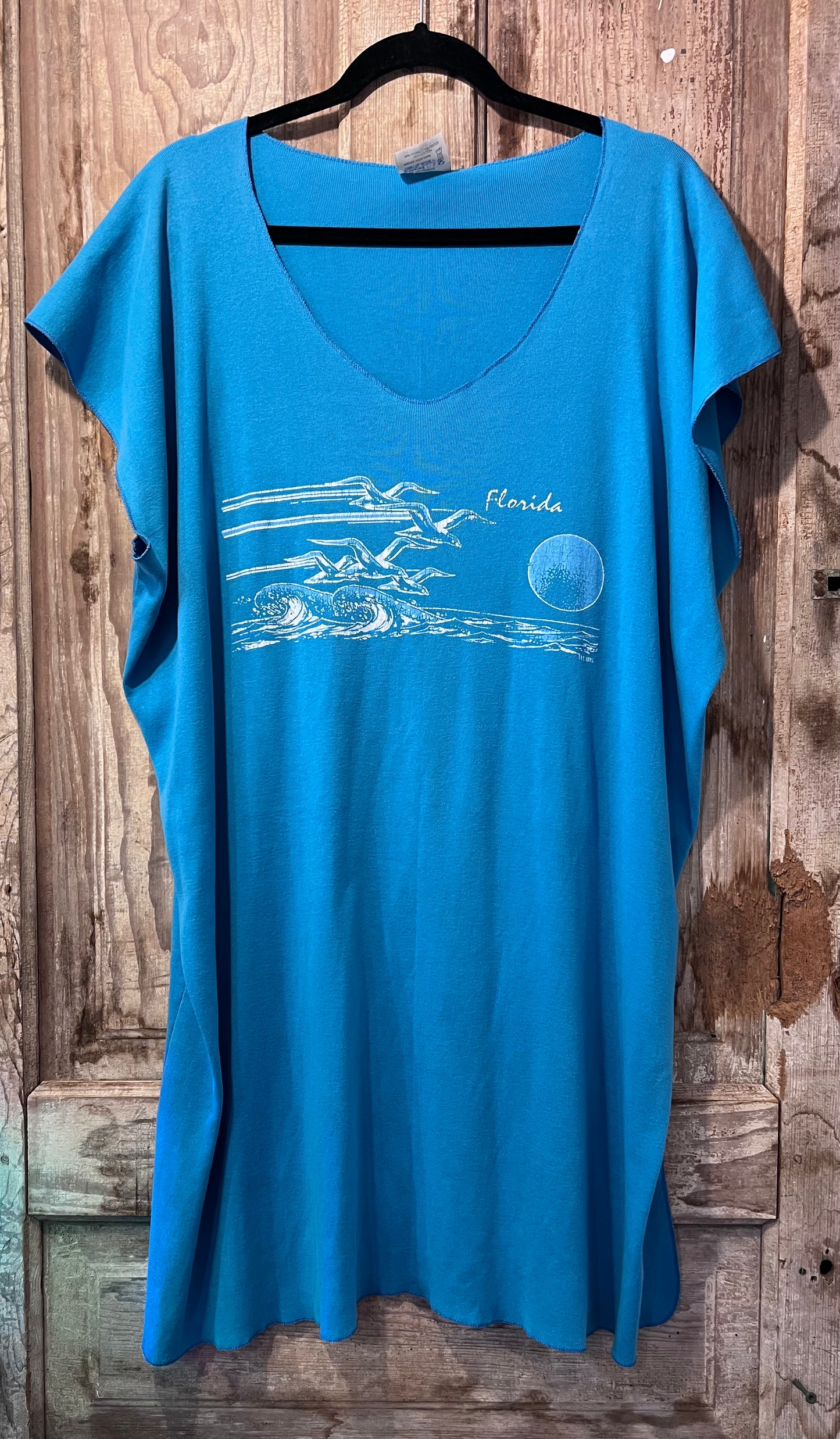 90's Blue Florida Flowy T-Shirt Dress