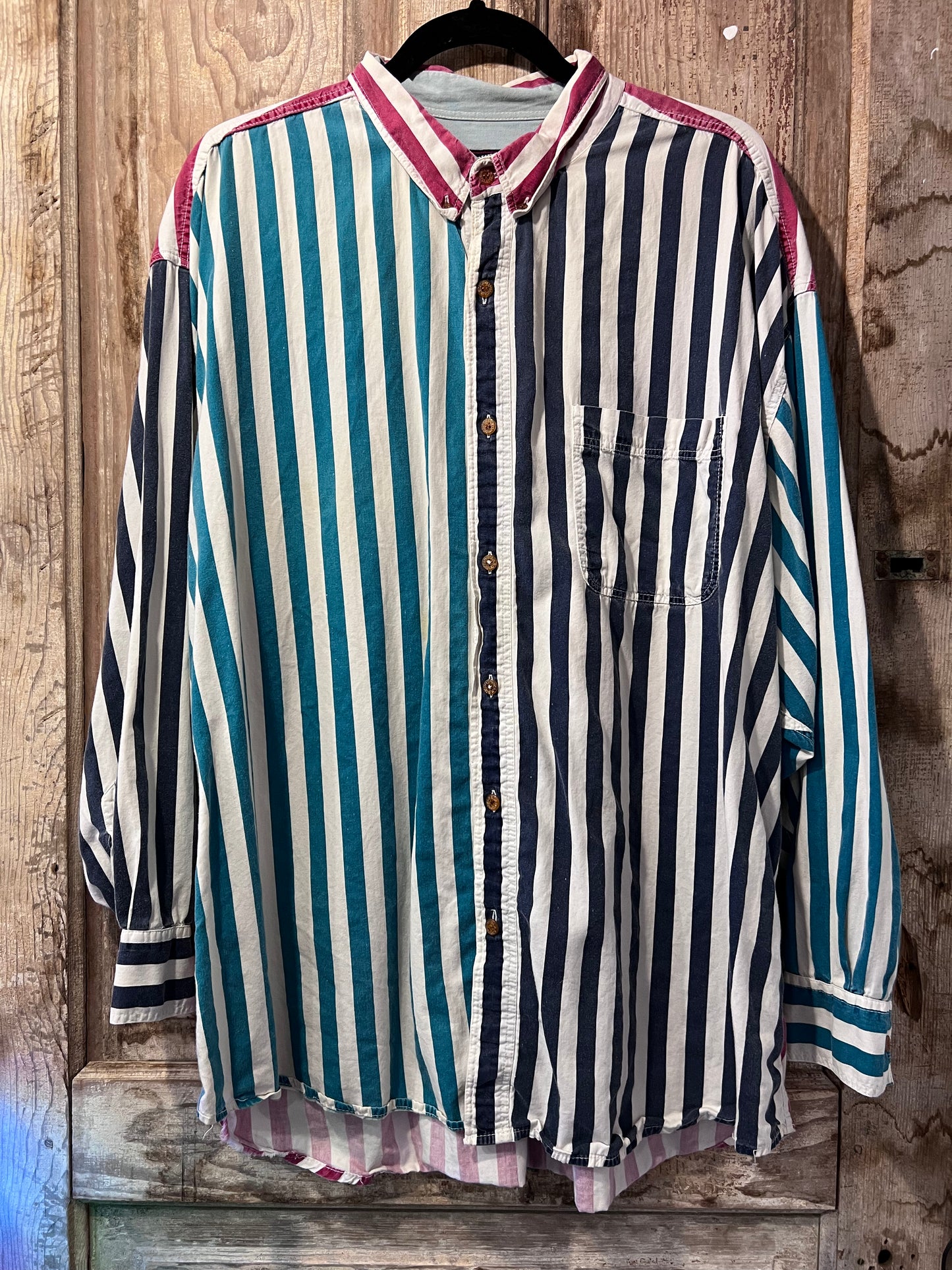 90's Colorful Striped Button Up Shirt