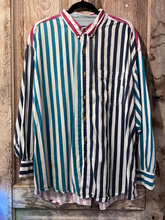 90's Colorful Striped Button Up Shirt