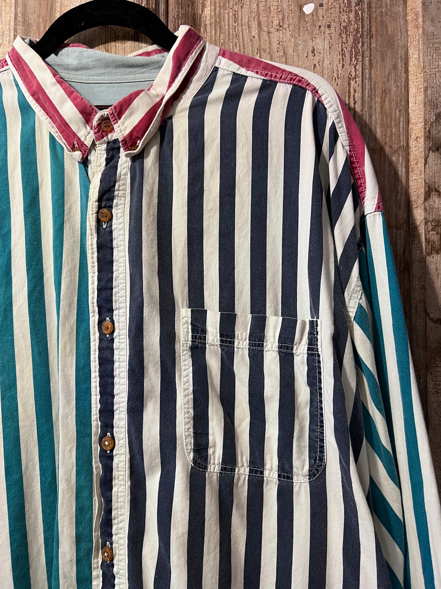 90's Colorful Striped Button Up Shirt