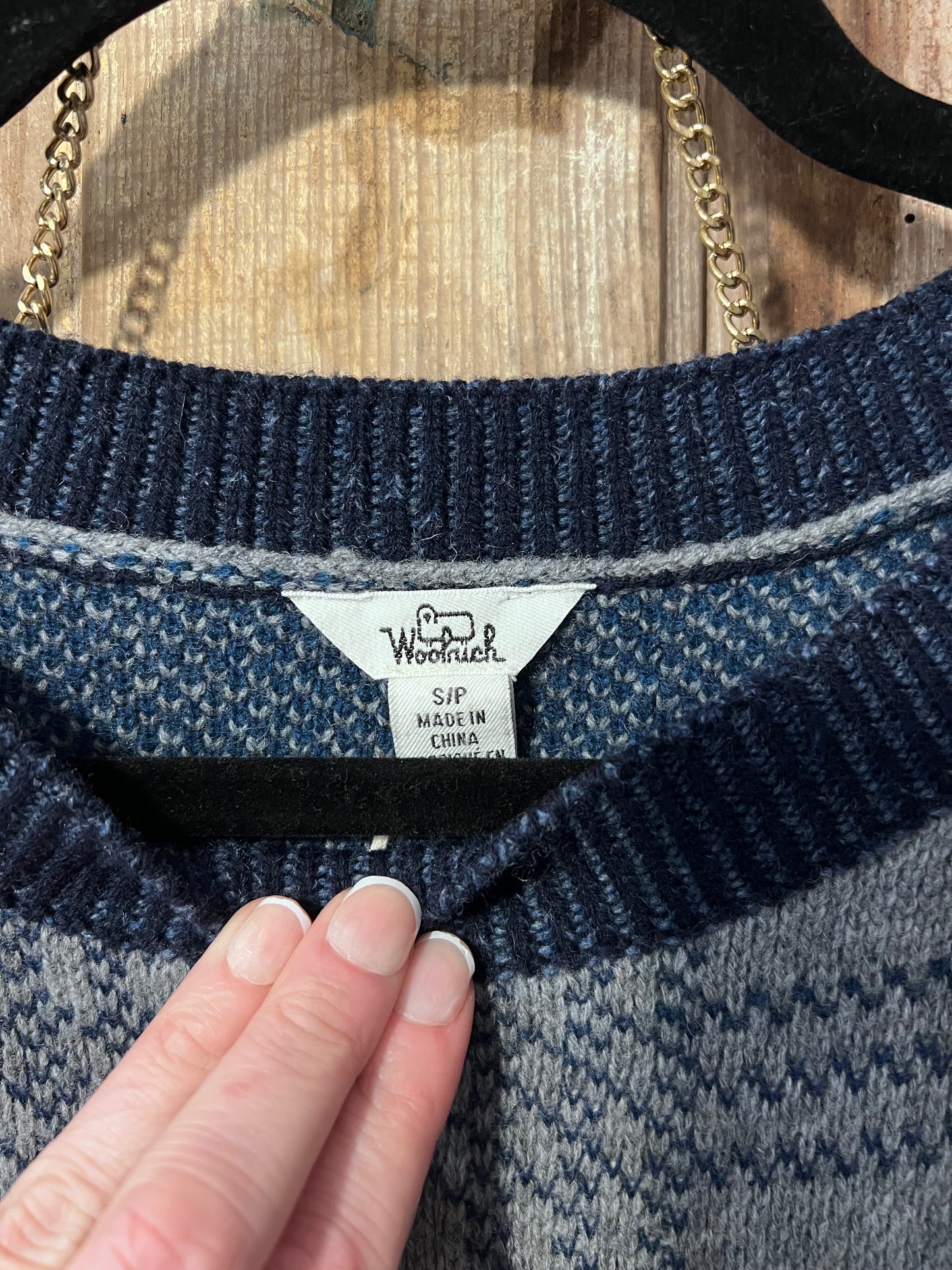 90's VTG Woolrich Blue Patterned Sweater