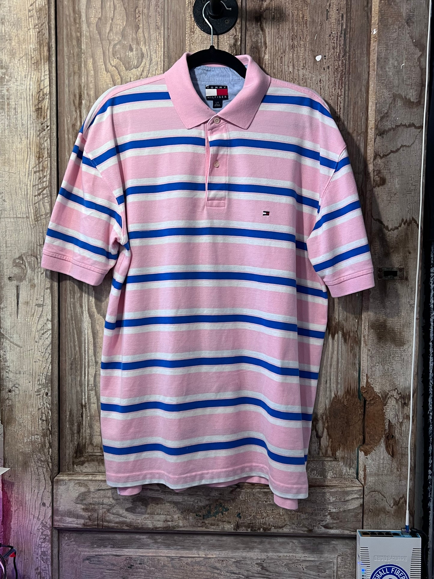 Y2K Tommy Hilfiger Pink Striped Polo Shirt