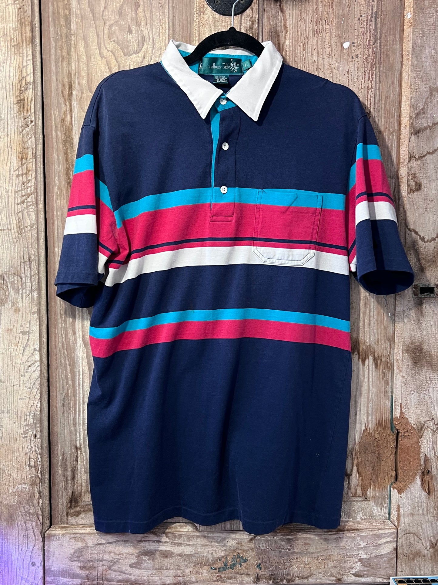 Y2K Knights of BoundTable Navy Striped Polo Shirt
