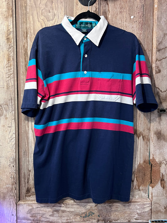 Y2K Knights of BoundTable Navy Striped Polo Shirt