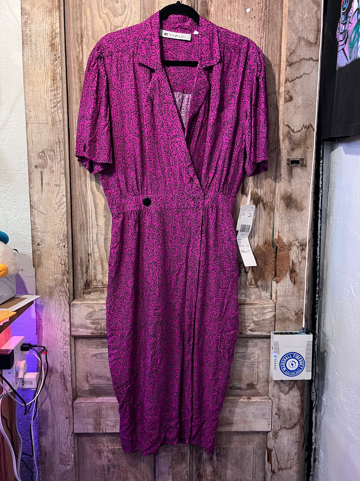 VTG MS CHAUS Pink + BLK Patterned Dress