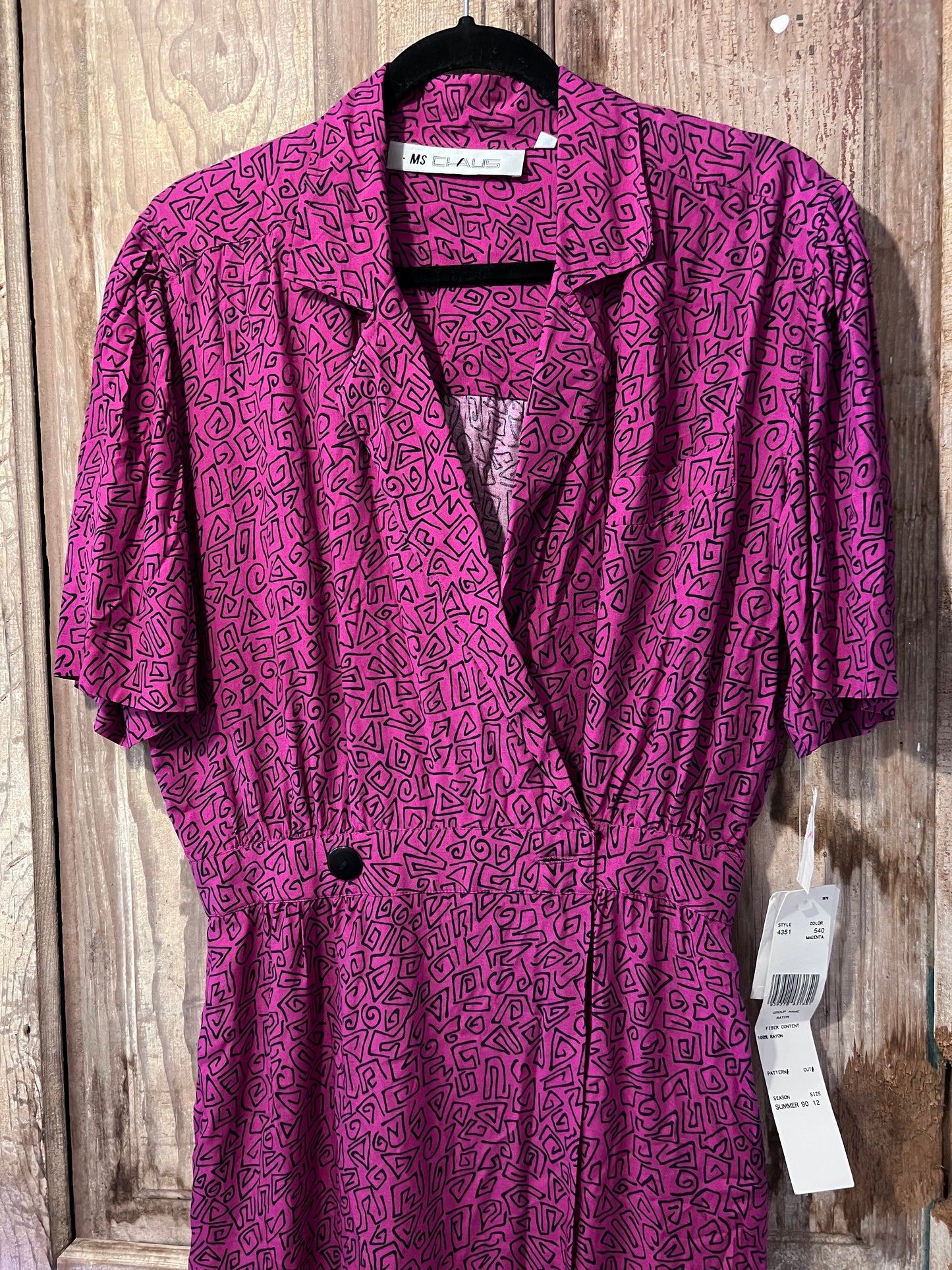 VTG MS CHAUS Pink + BLK Patterned Dress