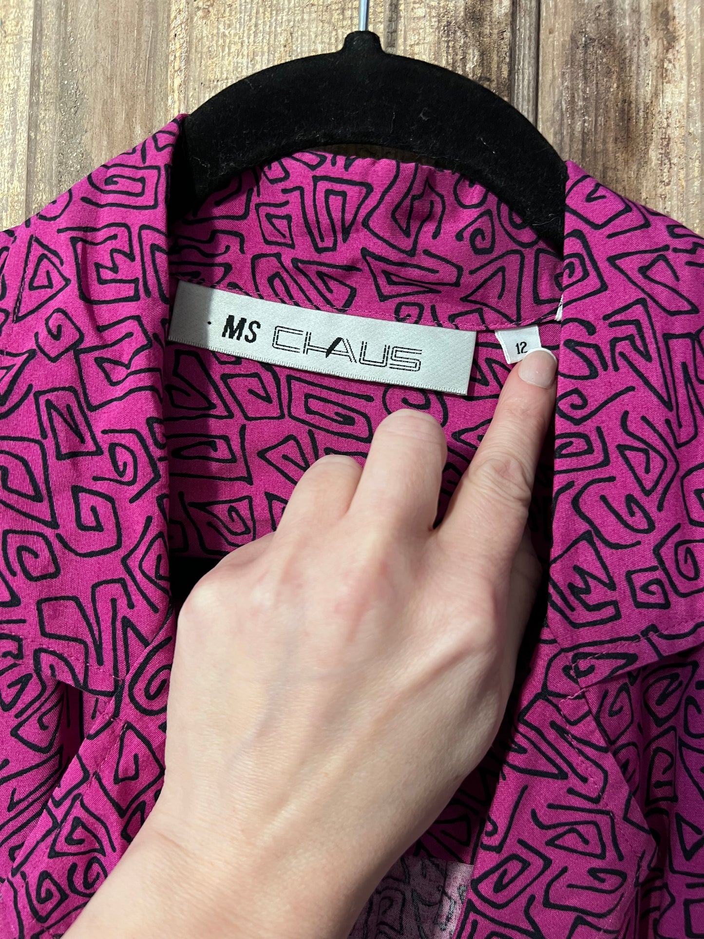 VTG MS CHAUS Pink + BLK Patterned Dress