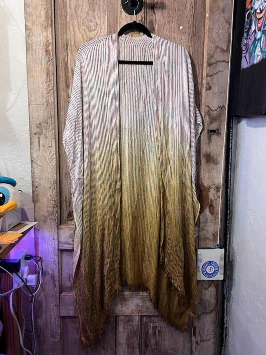 Ombre Cream + Yellow Striped Flowy Shawl Cover Up