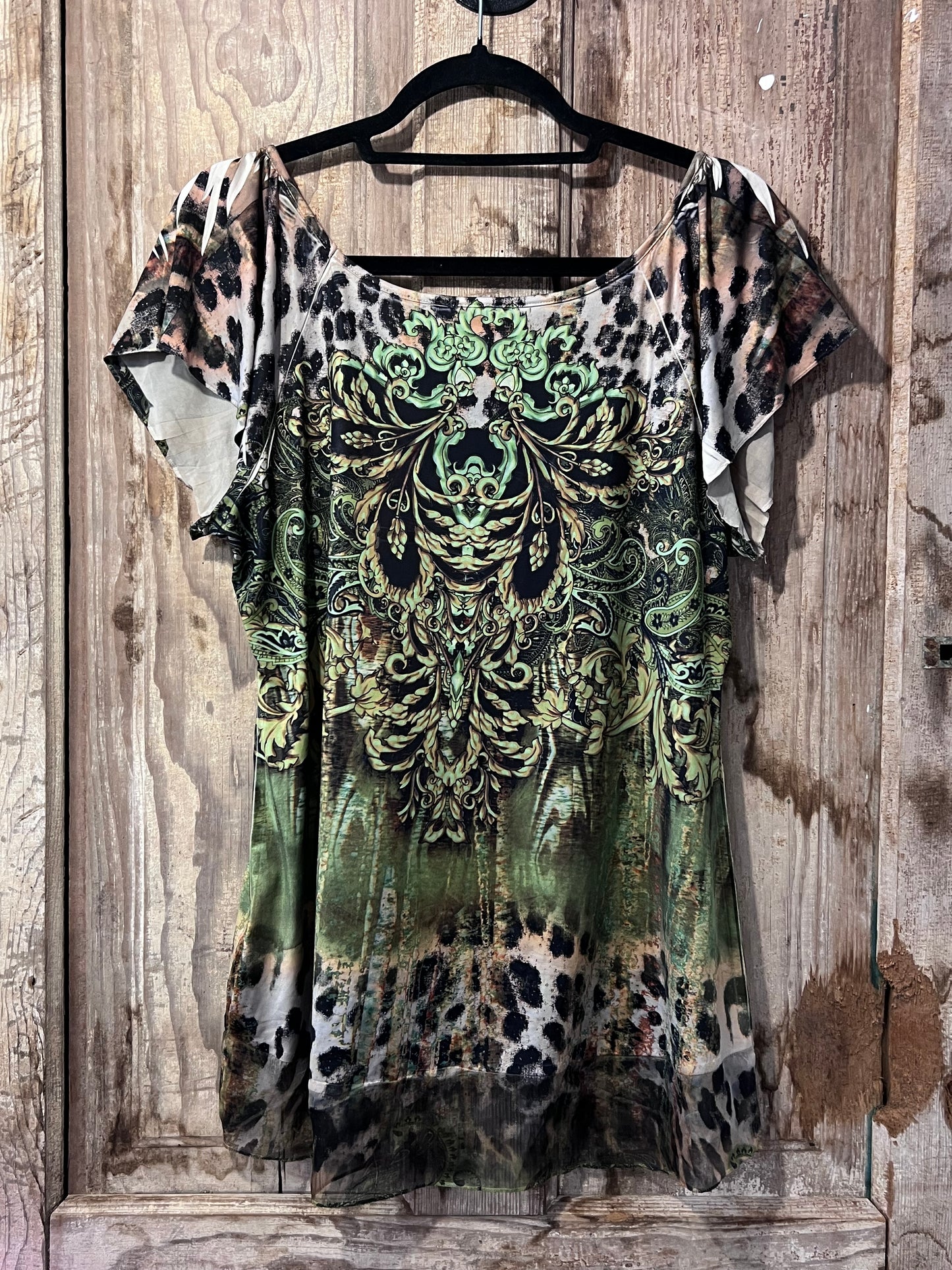 Y2K Green + Leopard Print Design Top