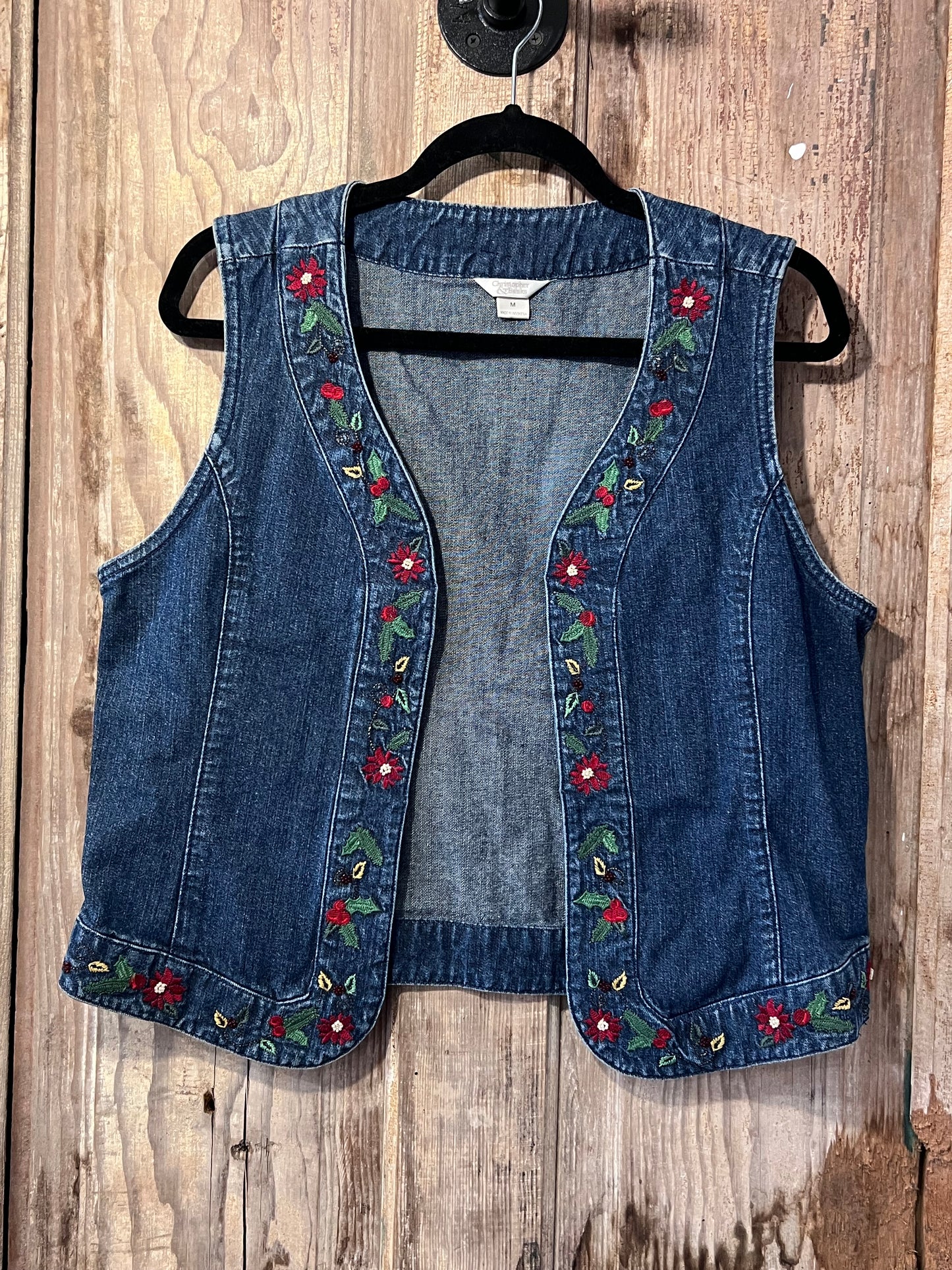 VTG Christopher & Banks Embroidered Denim Vest