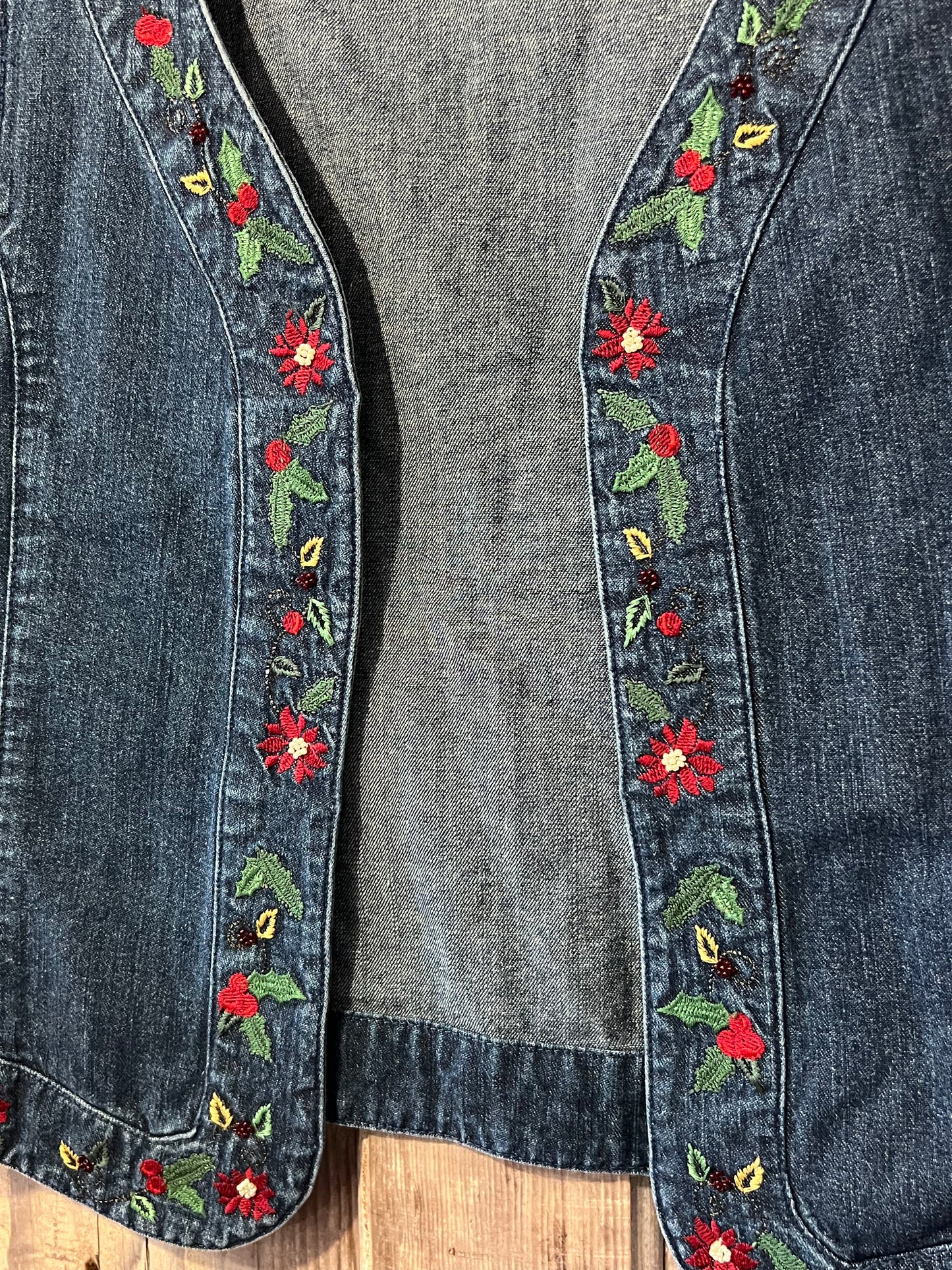 VTG Christopher & Banks Embroidered Denim Vest