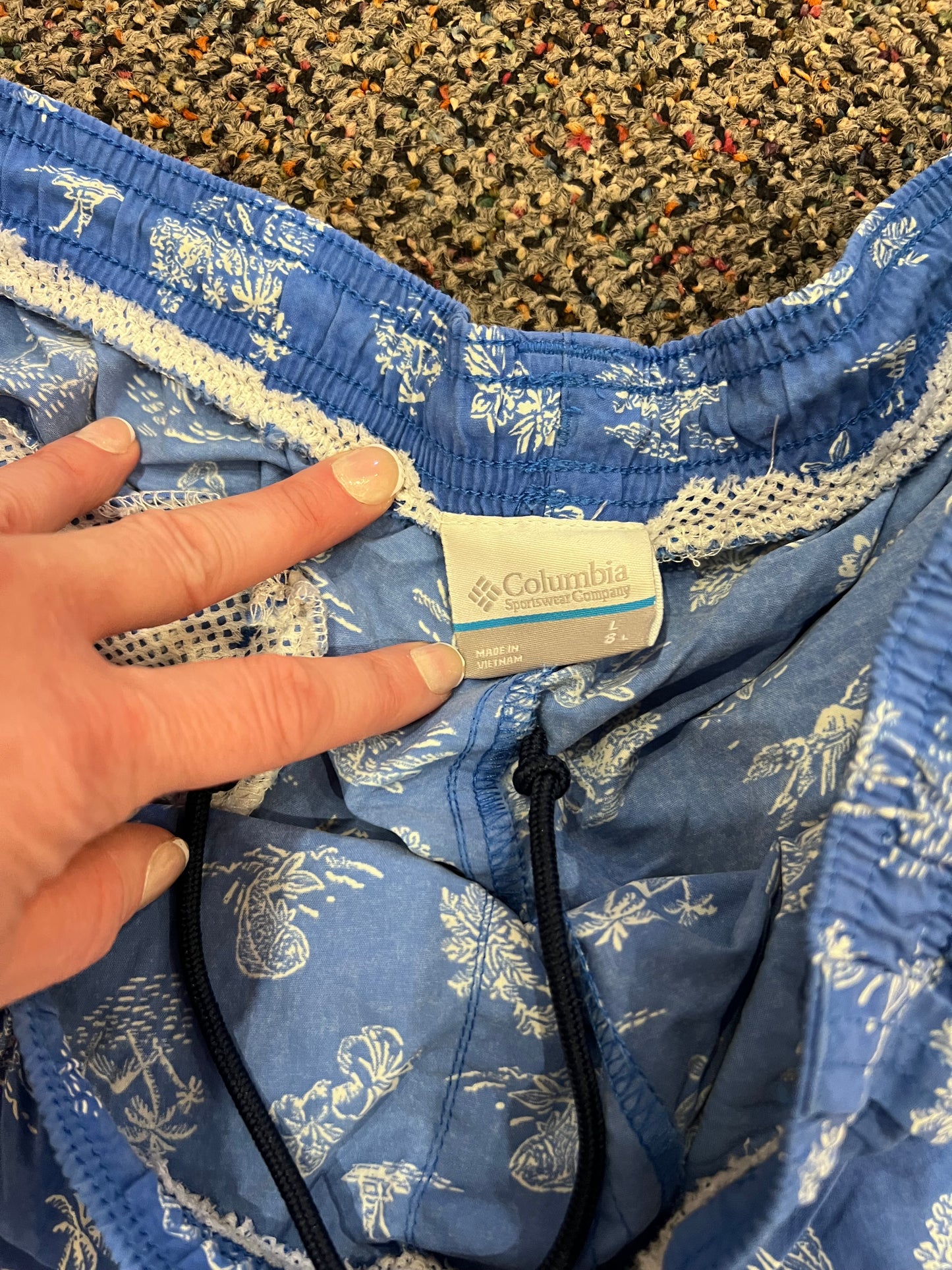 Columbia Blue Palm Tree Swim Trunks