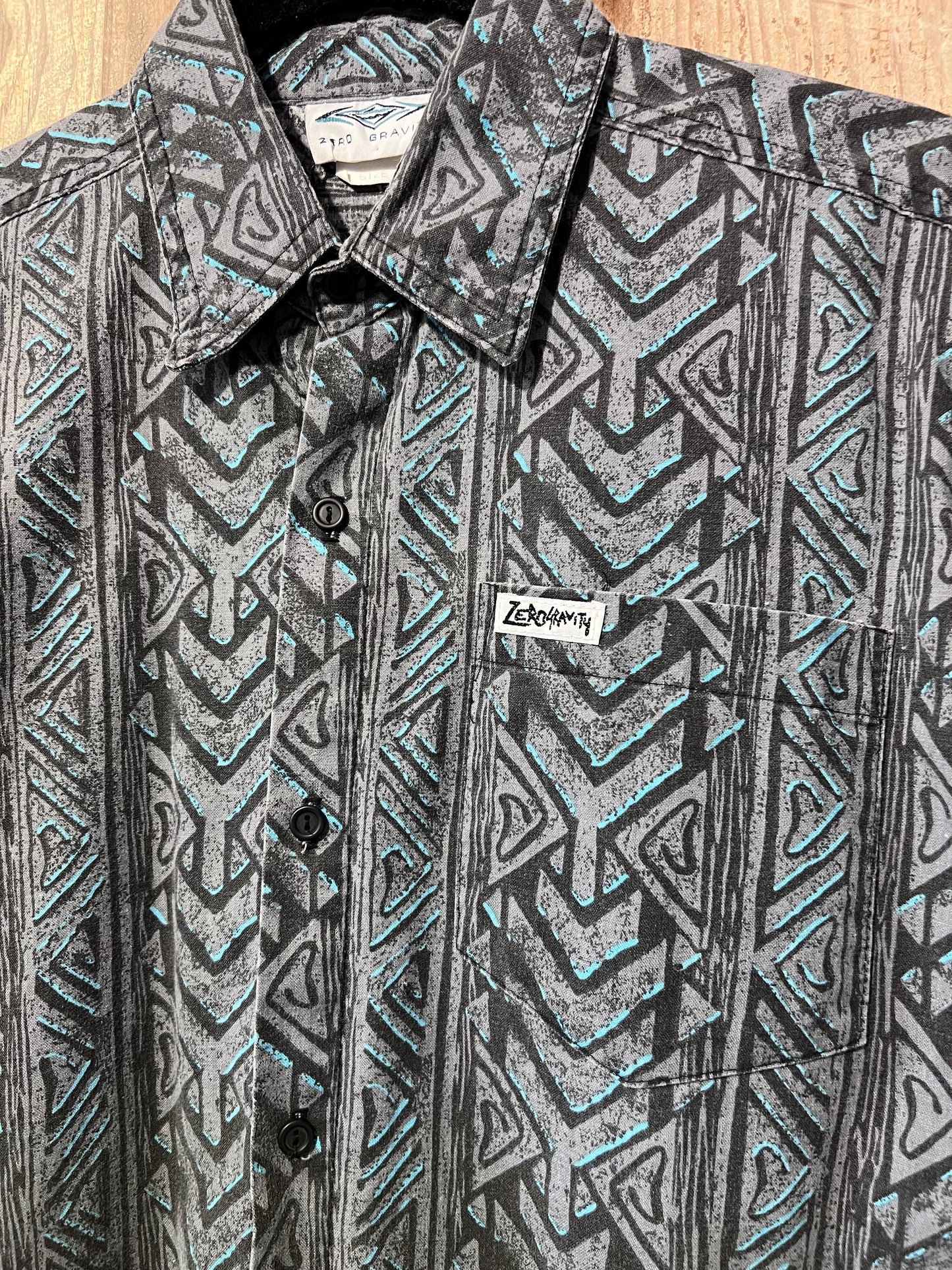 Y2K Zero Gravity GRY/BLUE Patterned Button Up Shirt