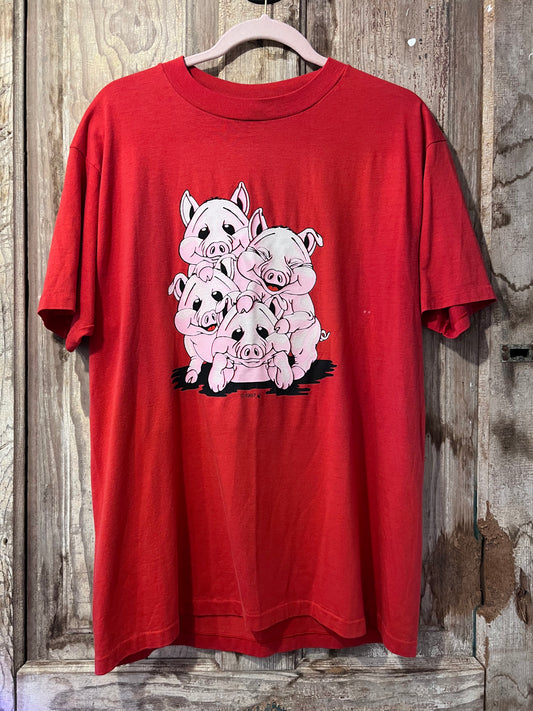 VTG 1987 Red Piggy Graphic T-shirt